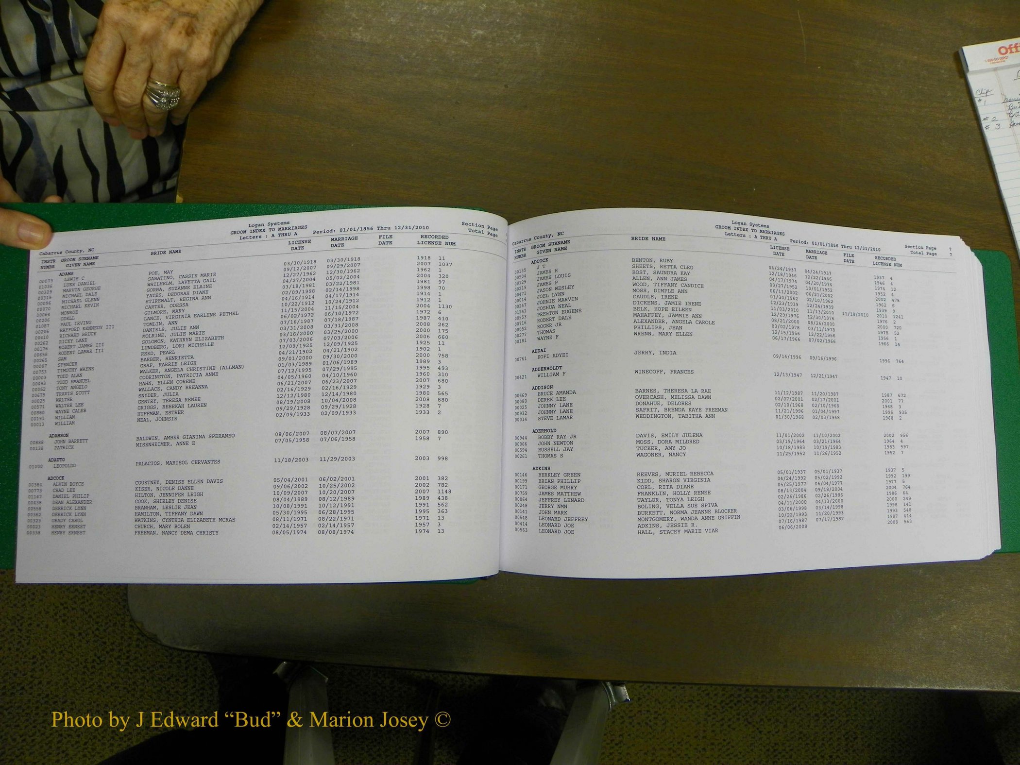 Cabarrus Marriage, Male Index, A-K, 1856-2010 005.JPG