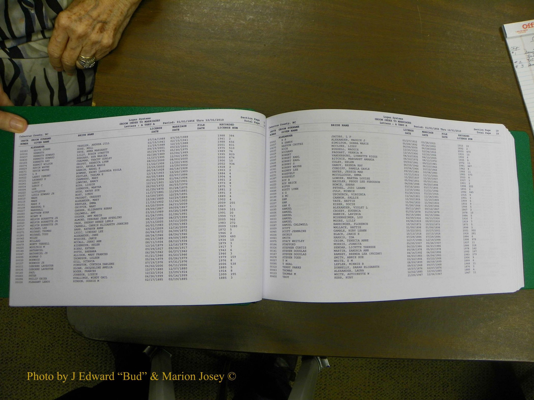 Cabarrus Marriage, Male Index, A-K, 1856-2010 011.JPG