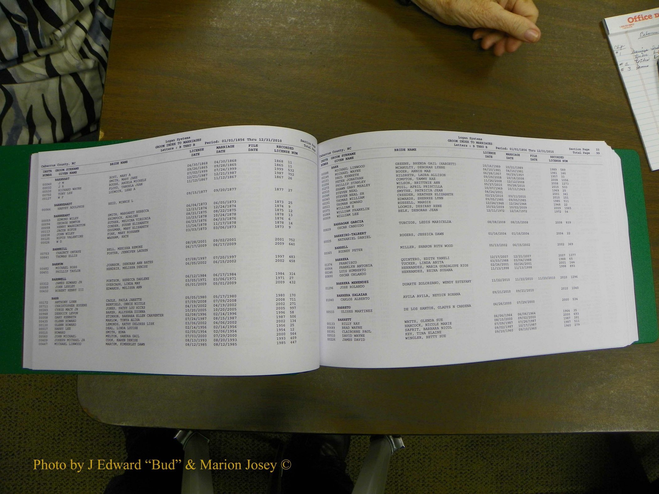 Cabarrus Marriage, Male Index, A-K, 1856-2010 051.JPG