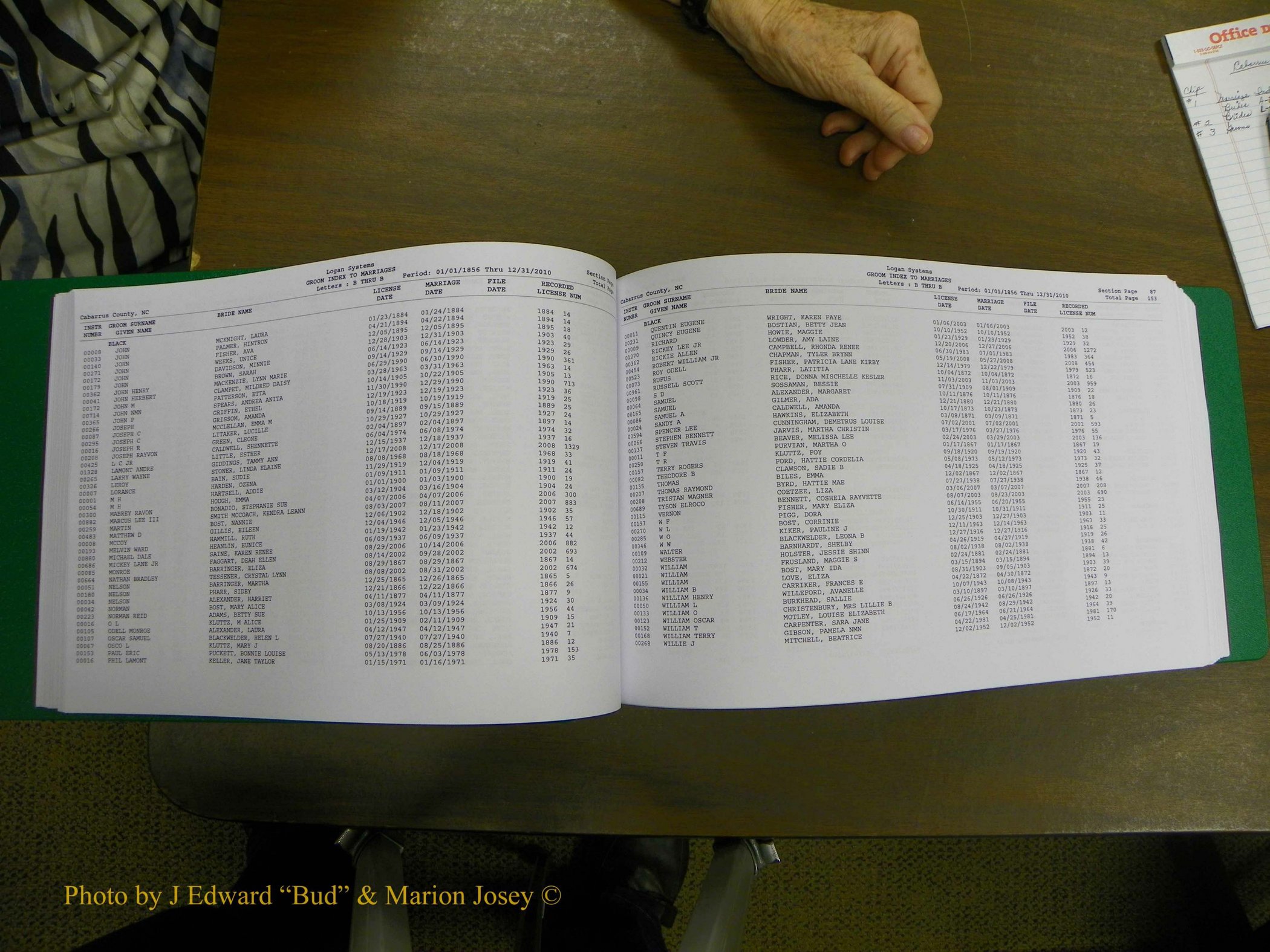 Cabarrus Marriage, Male Index, A-K, 1856-2010 078.JPG