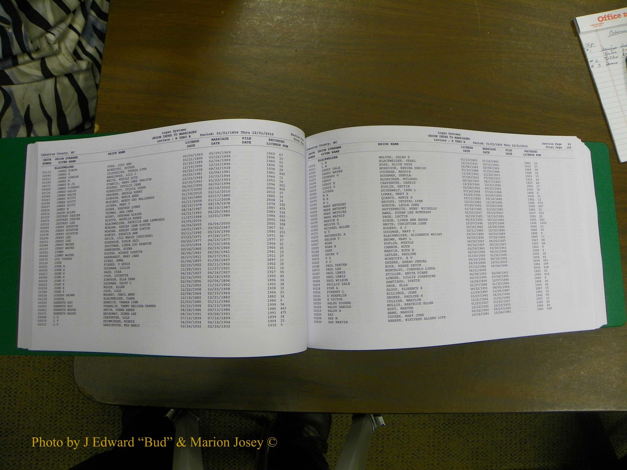 Cabarrus Marriage, Male Index, A-K, 1856-2010 081.JPG