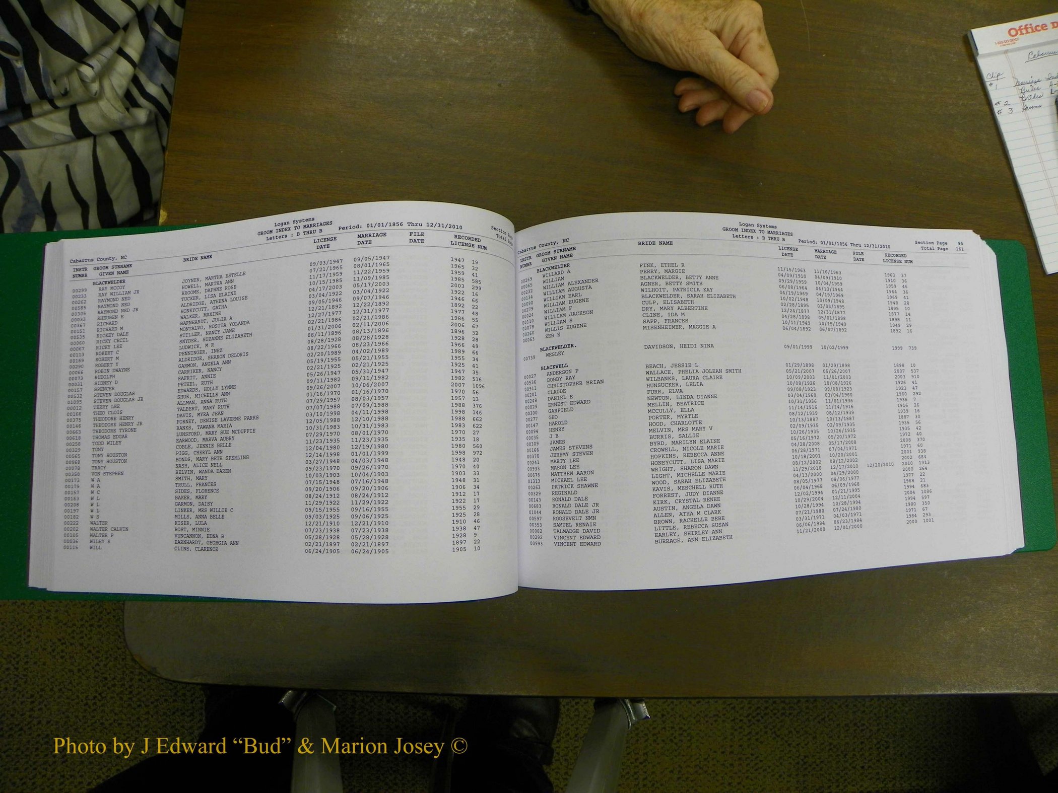 Cabarrus Marriage, Male Index, A-K, 1856-2010 082.JPG