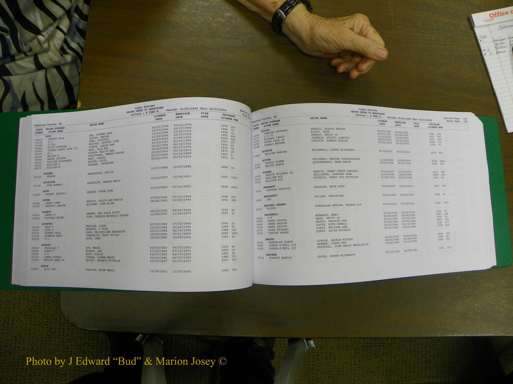 Cabarrus Marriage, Male Index, A-K, 1856-2010 101.JPG