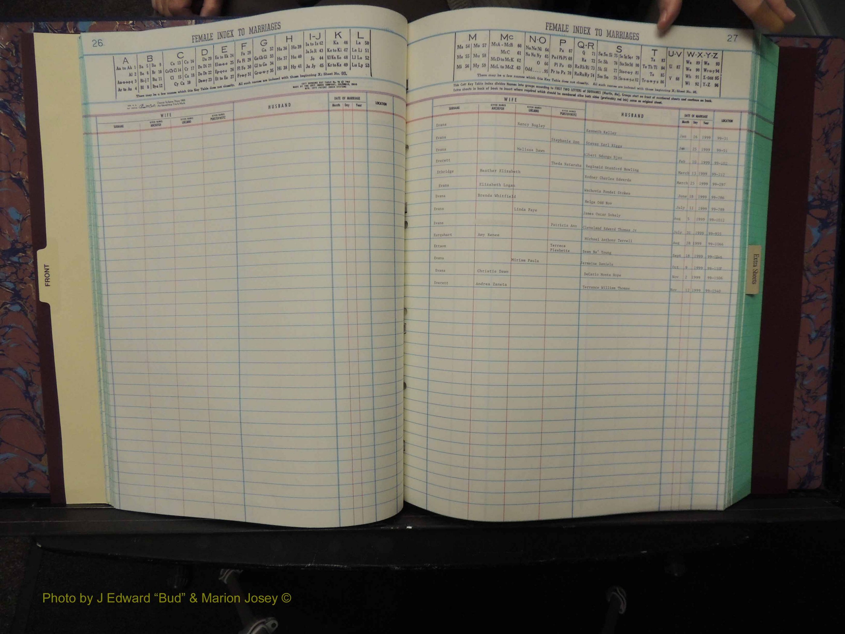 Durham Co, NC, Marriages, Female Index, A-Z, 1999 (126).JPG
