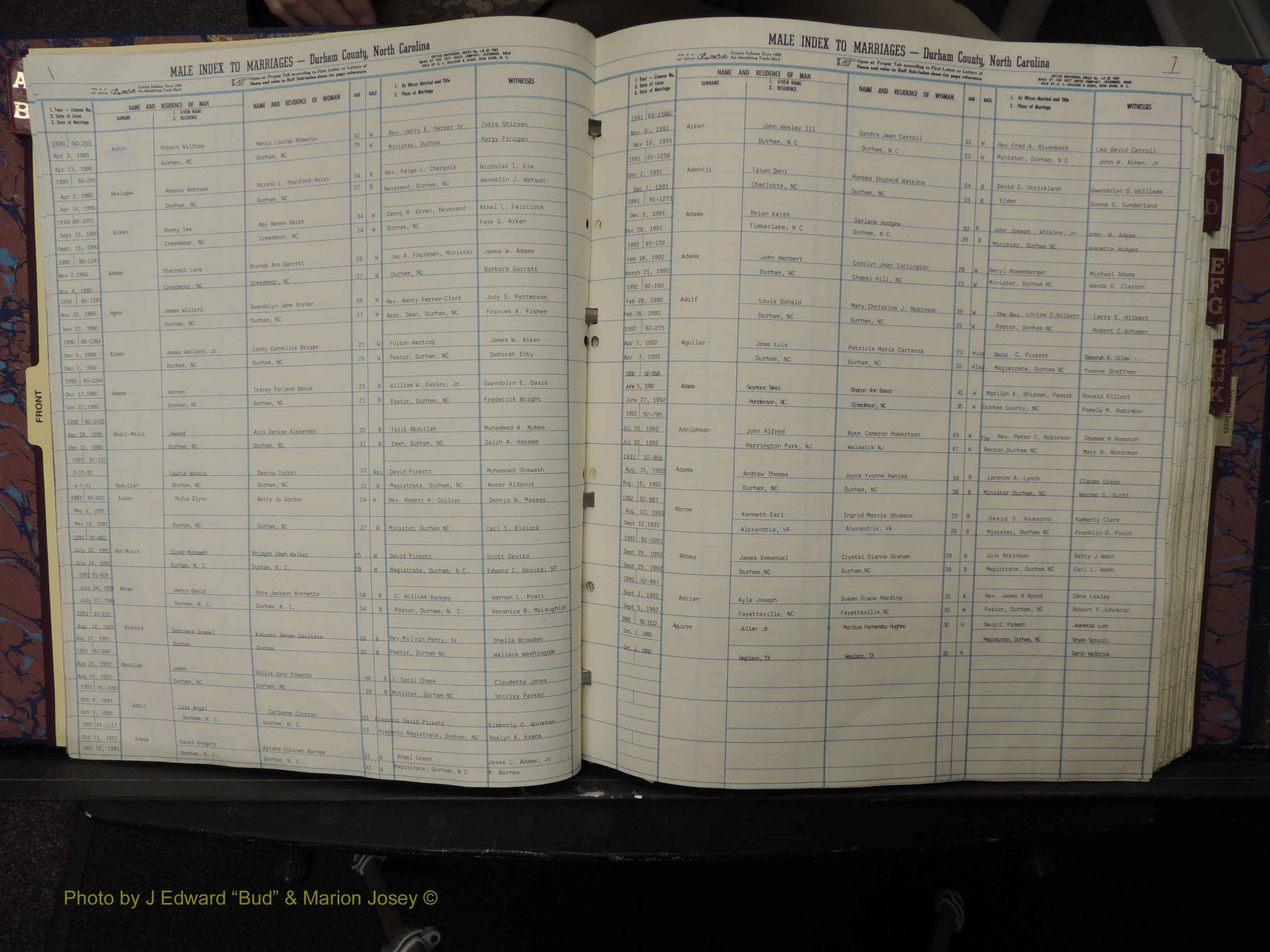 Durham Co, NC, Marriages, Male Index, A-K, 1986-1992 (104).JPG