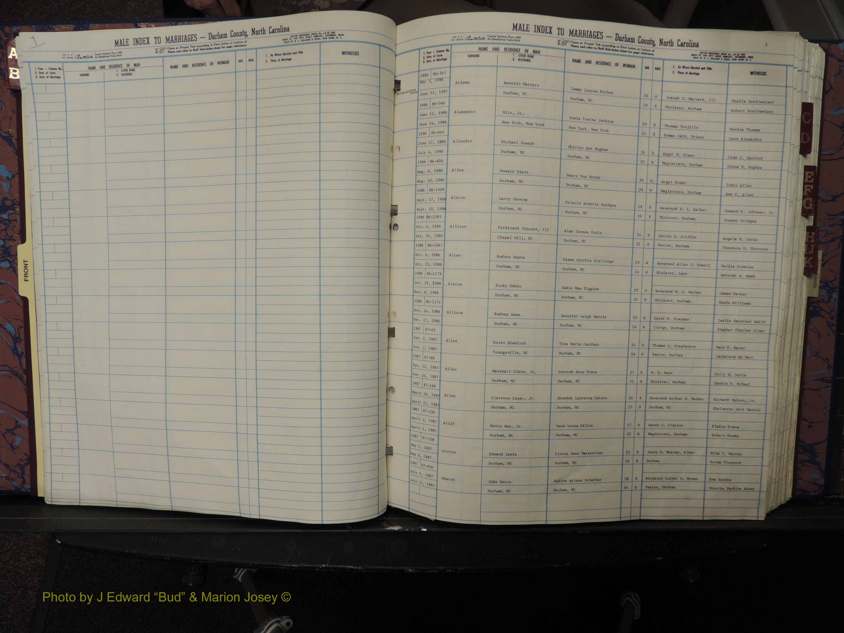 Durham Co, NC, Marriages, Male Index, A-K, 1986-1992 (105).JPG