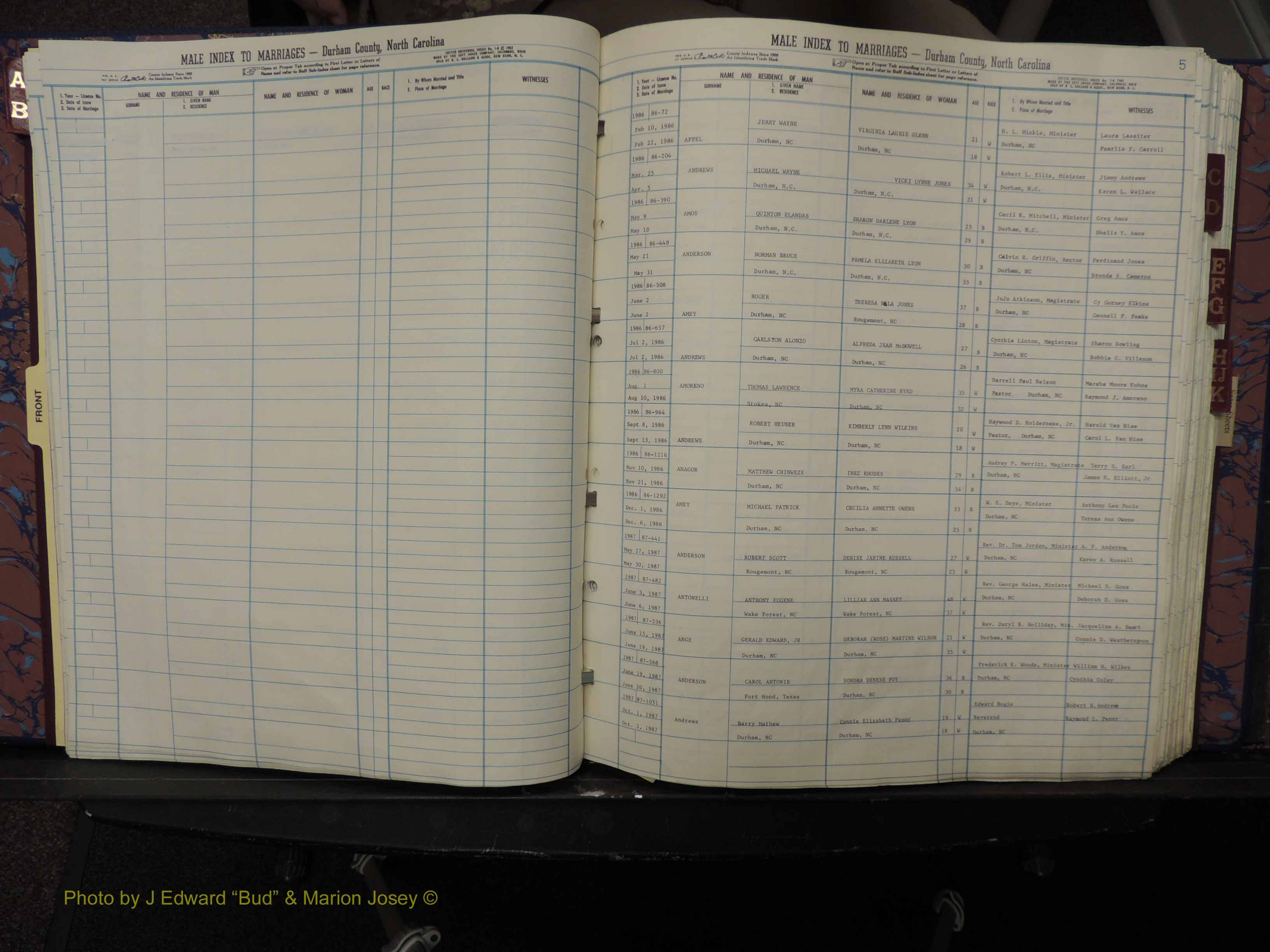 Durham Co, NC, Marriages, Male Index, A-K, 1986-1992 (109).JPG