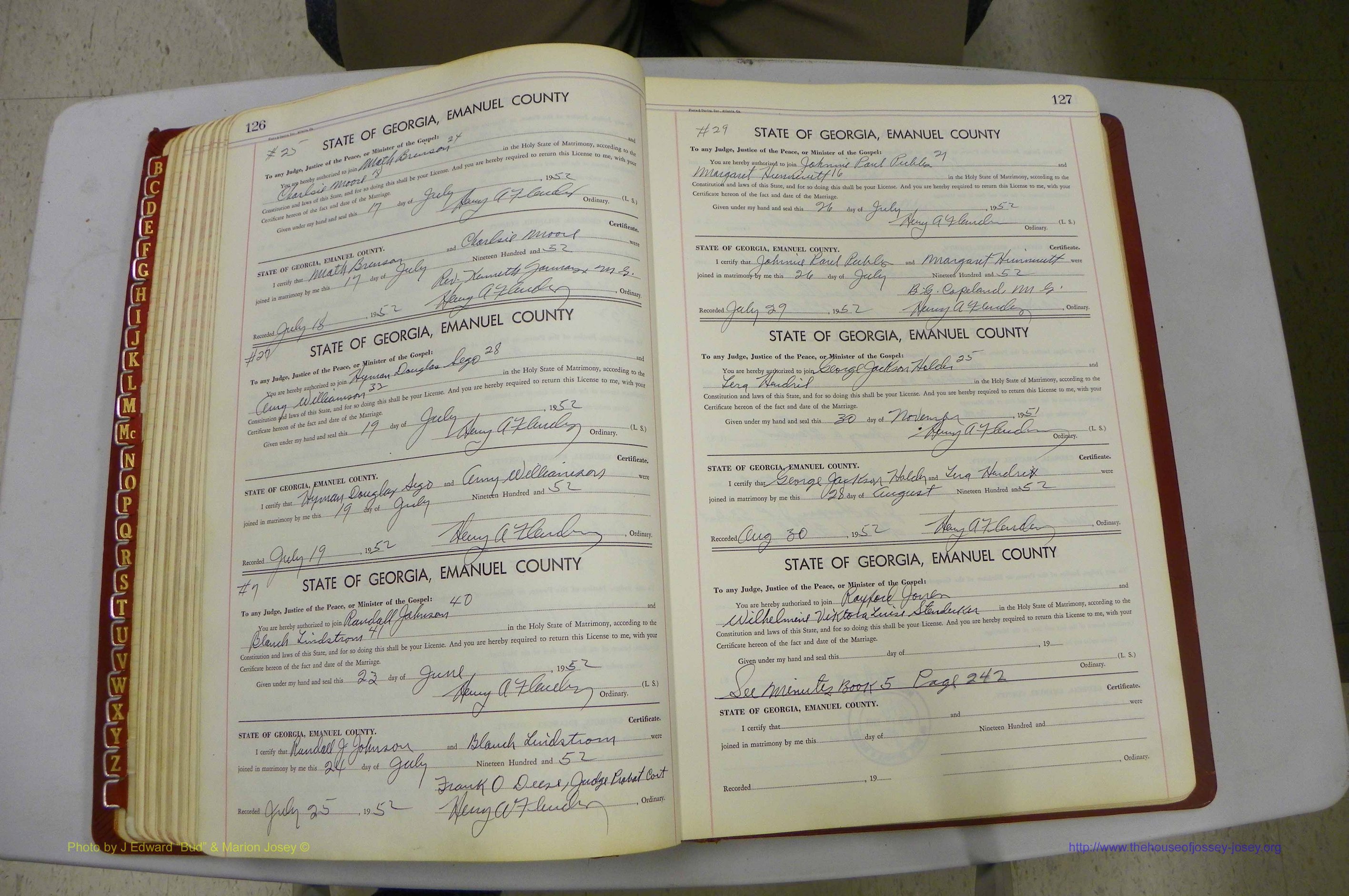Emanuel Co, GA, Marriages Book K, 1949 - 1955, P 126-127.JPG