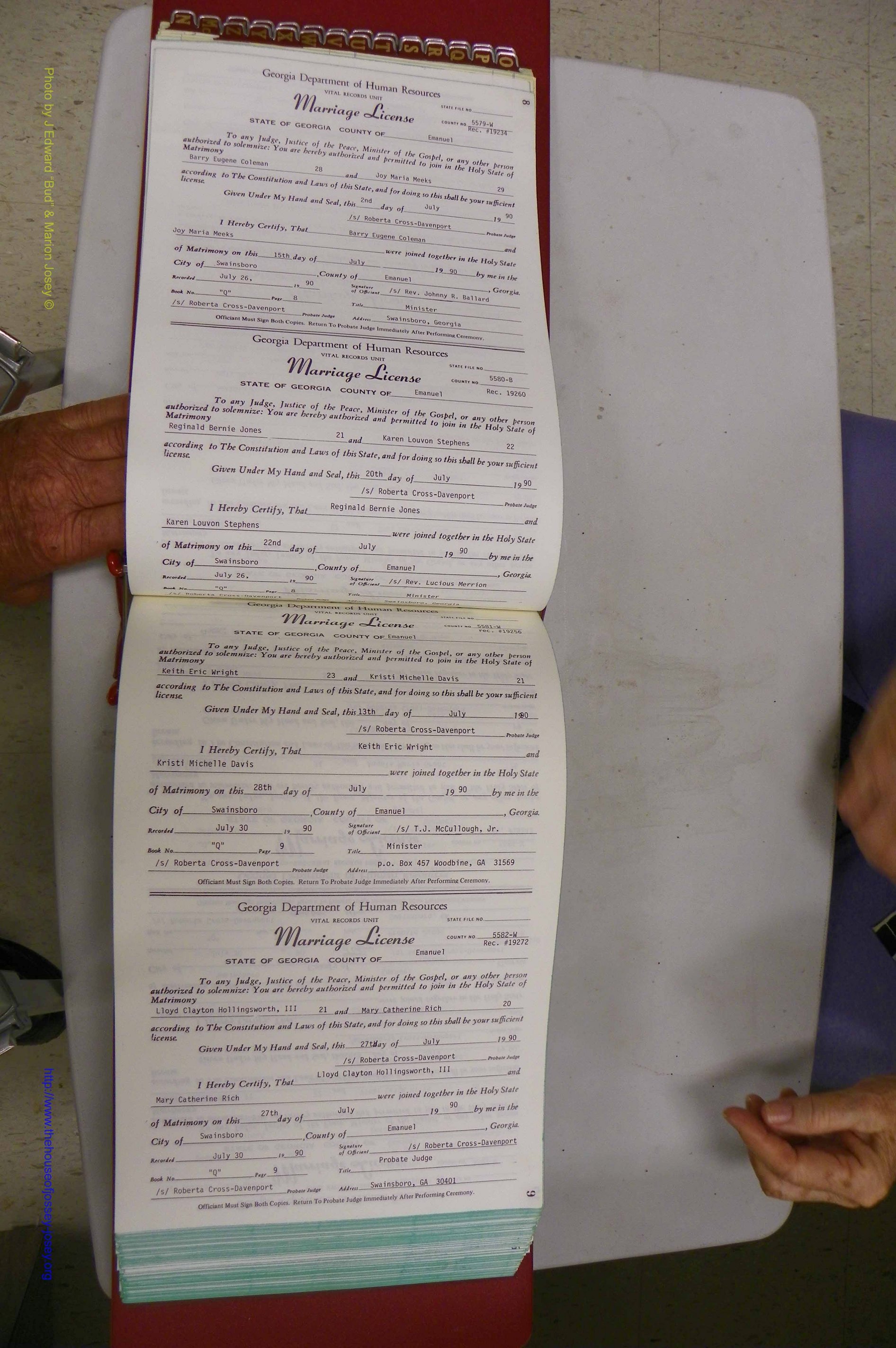 Emanuel Co, GA, Marriages Book Q, 1990 - 1998, P 008-009.JPG