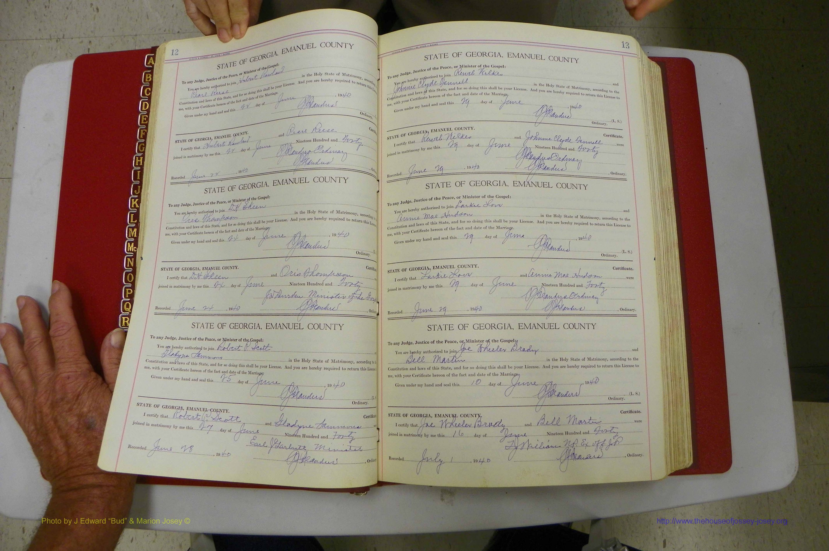 Emanuel Co, Ga, Marriages Book I, 1940 - 1949, White, P 012-013.JPG