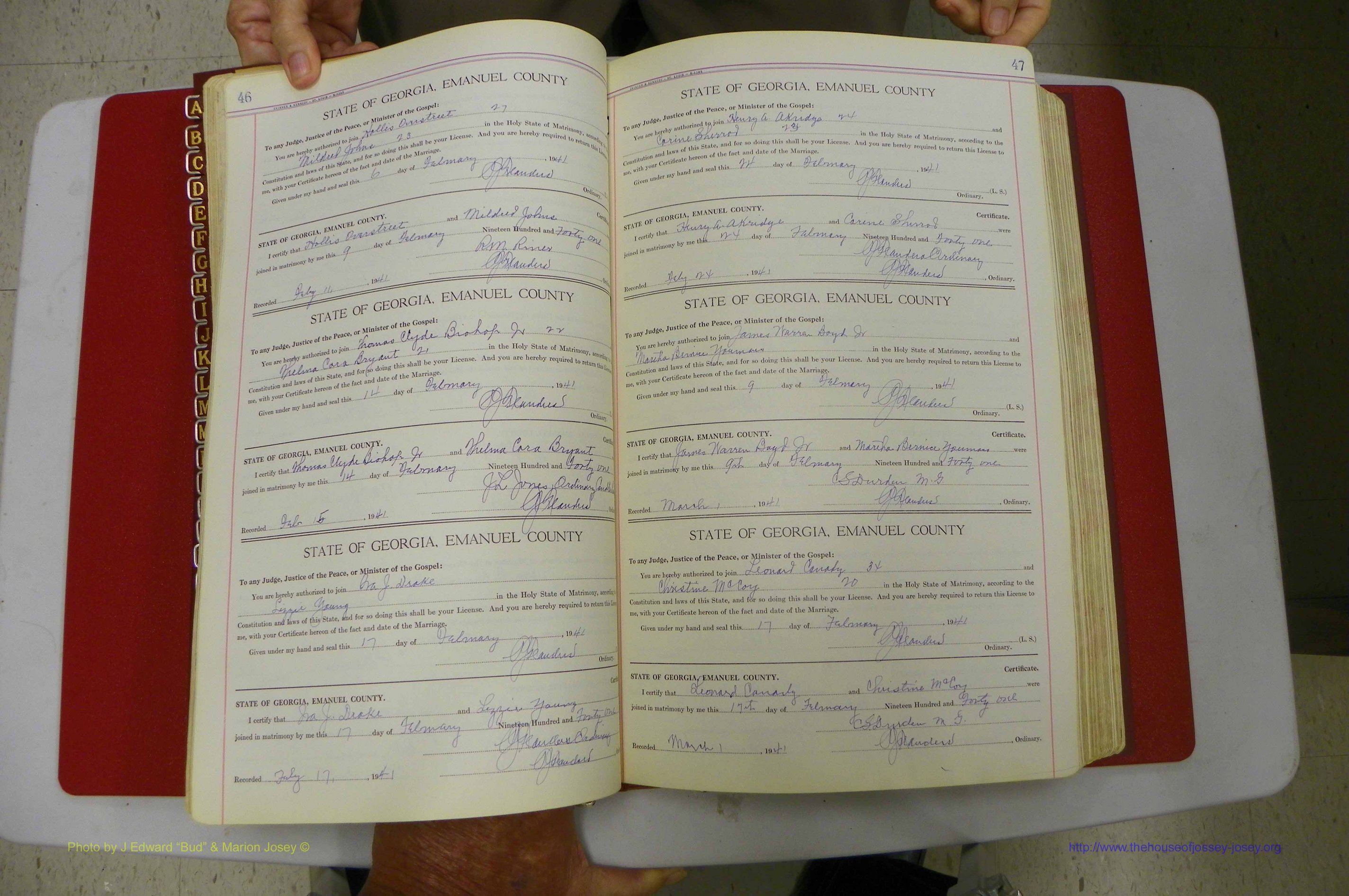 Emanuel Co, Ga, Marriages Book I, 1940 - 1949, White, P 046-047.JPG