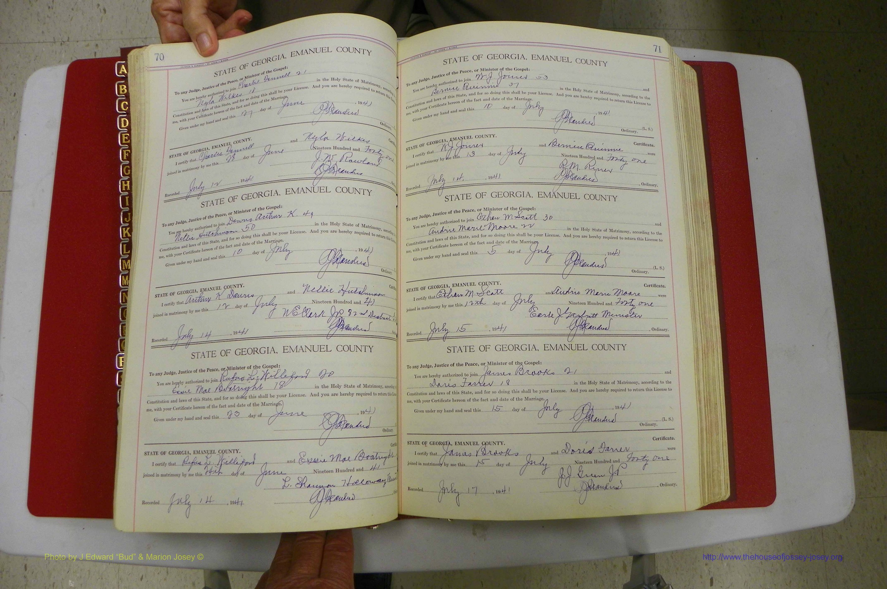 Emanuel Co, Ga, Marriages Book I, 1940 - 1949, White, P 070-071.JPG