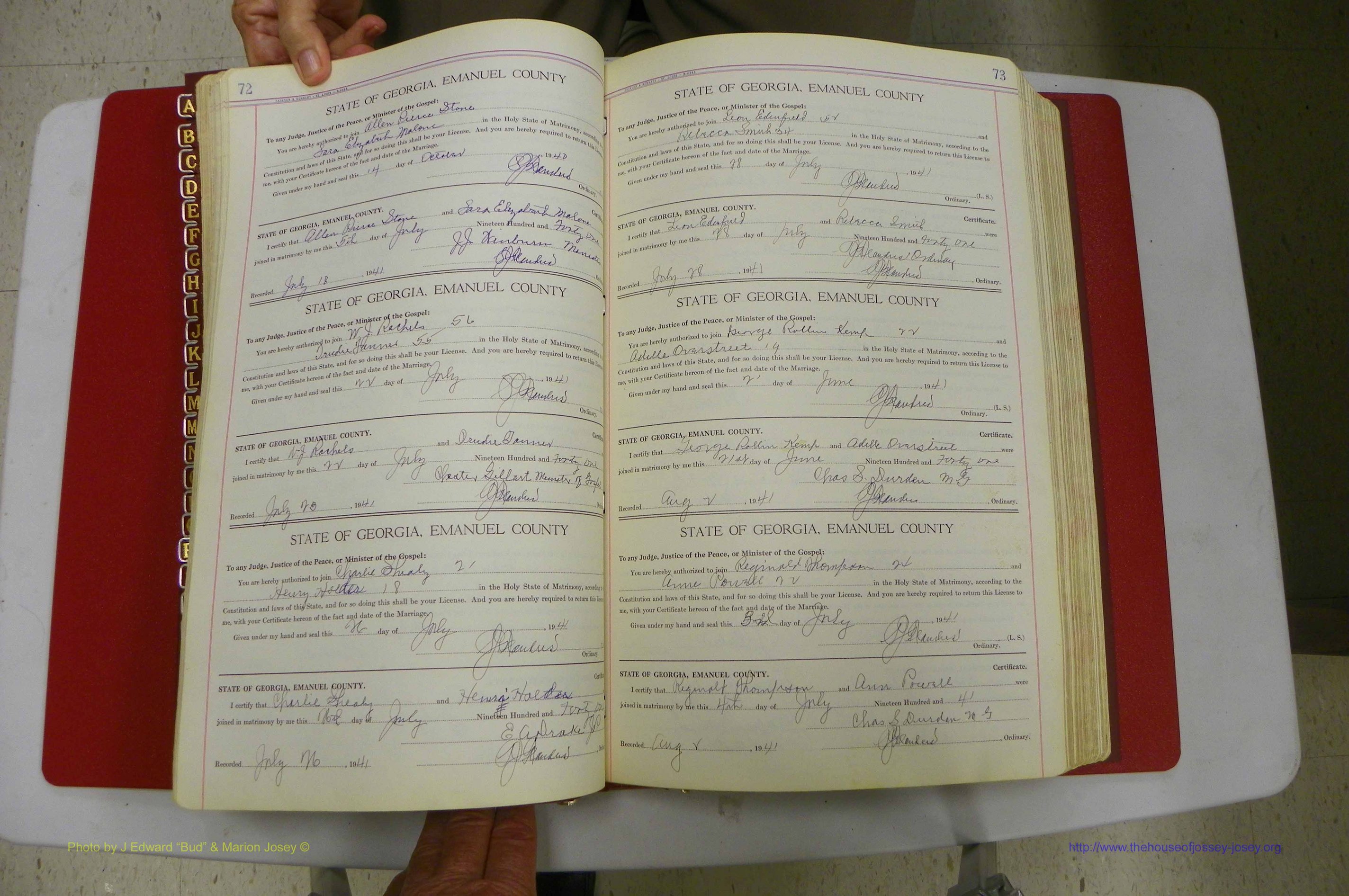 Emanuel Co, Ga, Marriages Book I, 1940 - 1949, White, P 072-073.JPG