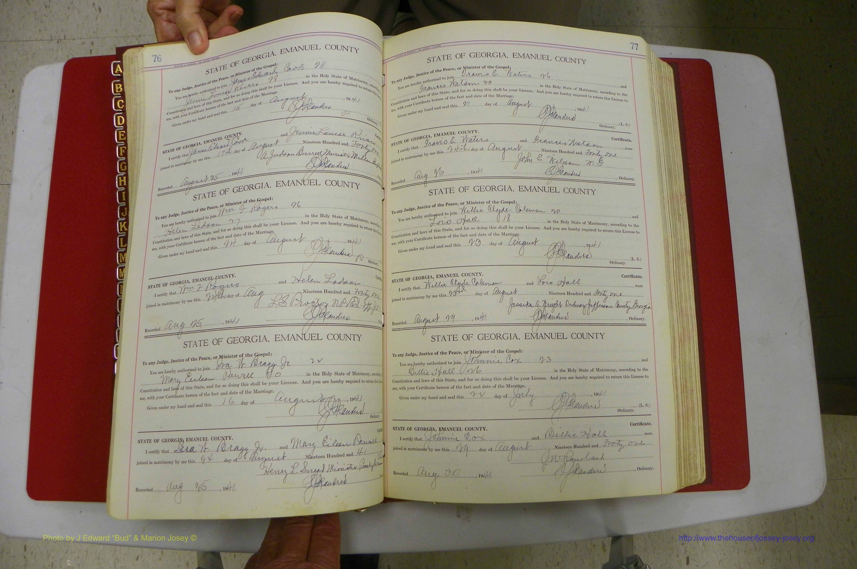 Emanuel Co, Ga, Marriages Book I, 1940 - 1949, White, P 076-077.JPG