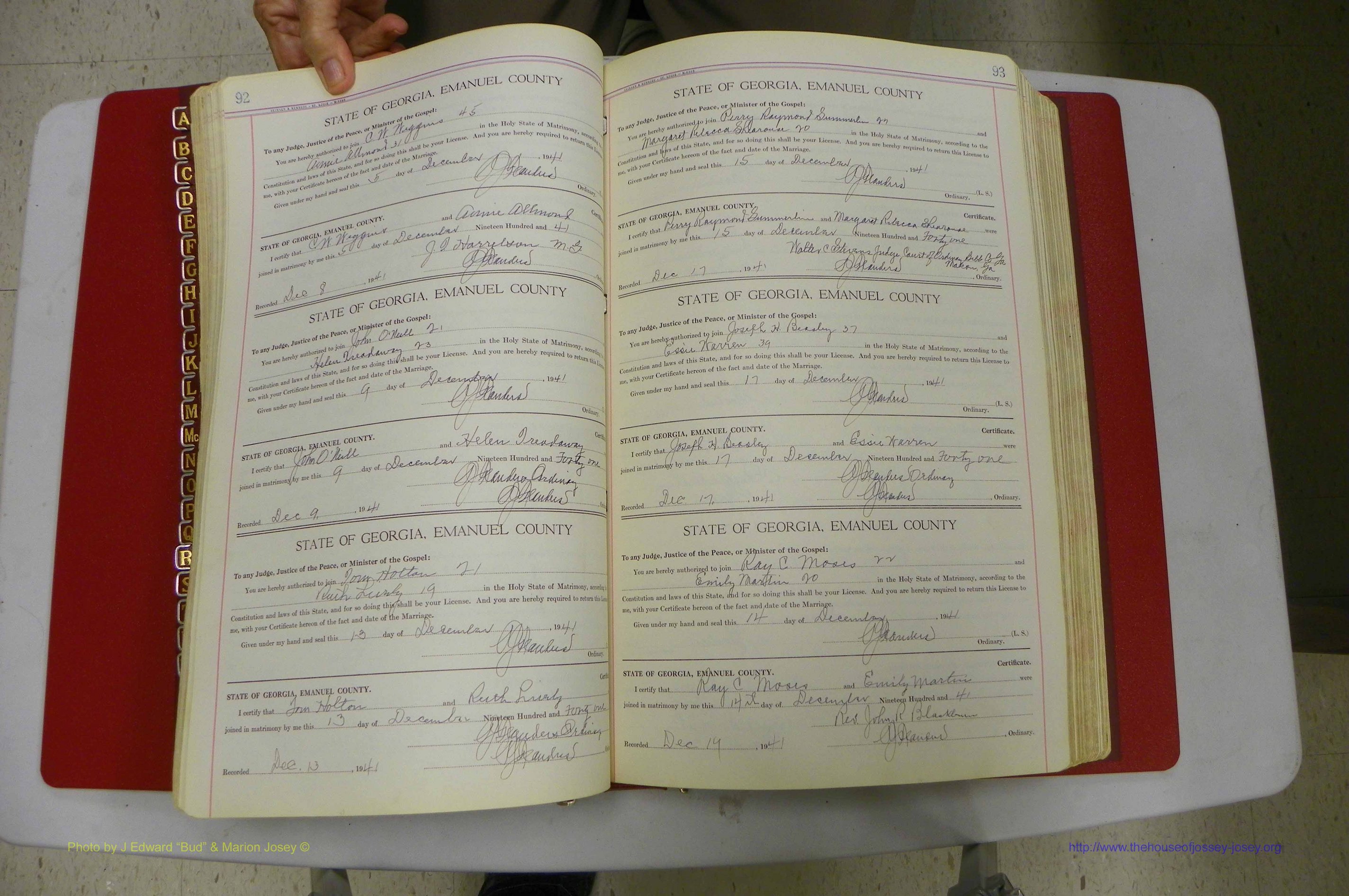 Emanuel Co, Ga, Marriages Book I, 1940 - 1949, White, P 092-093.JPG