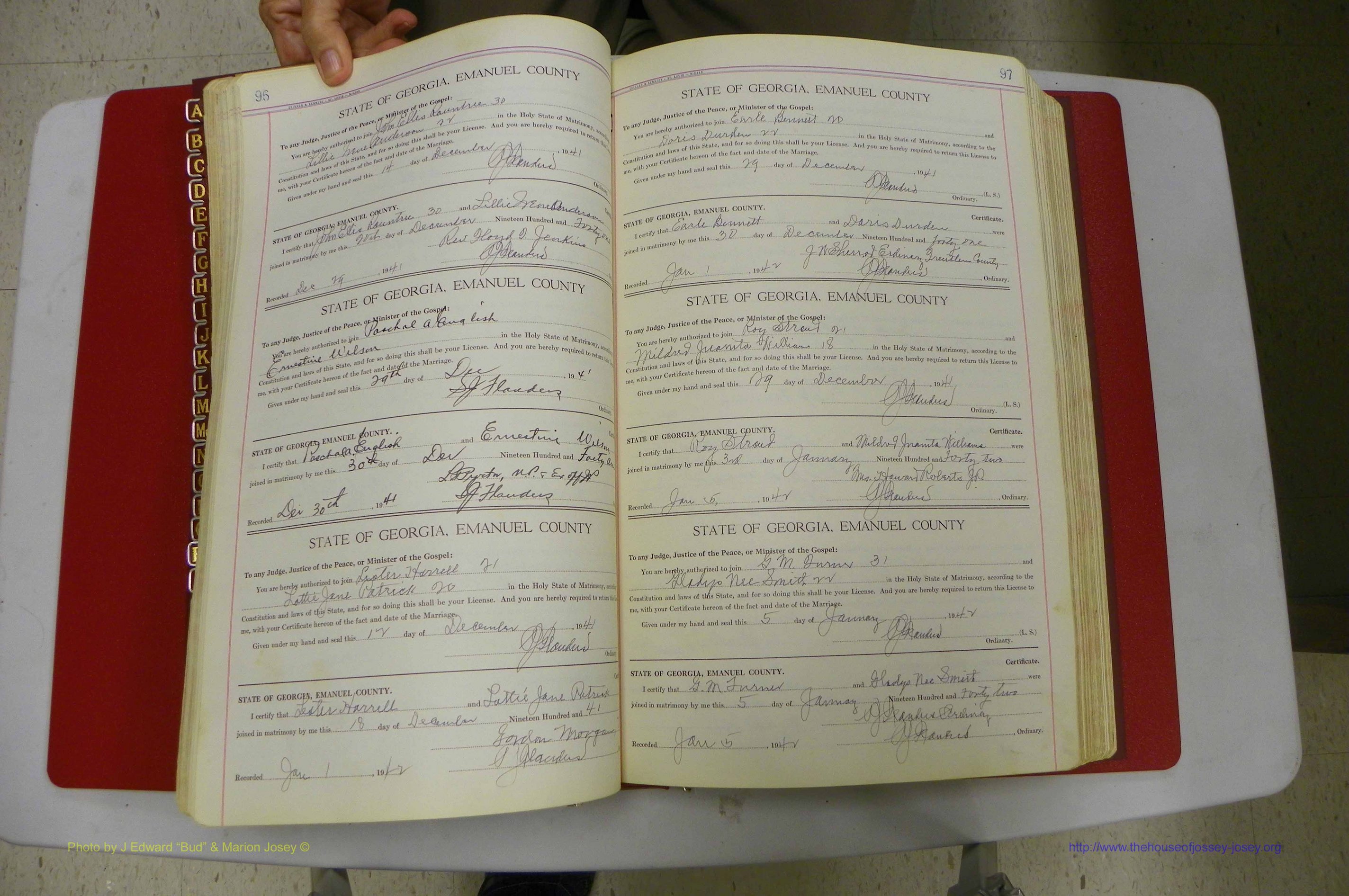 Emanuel Co, Ga, Marriages Book I, 1940 - 1949, White, P 096-097.JPG