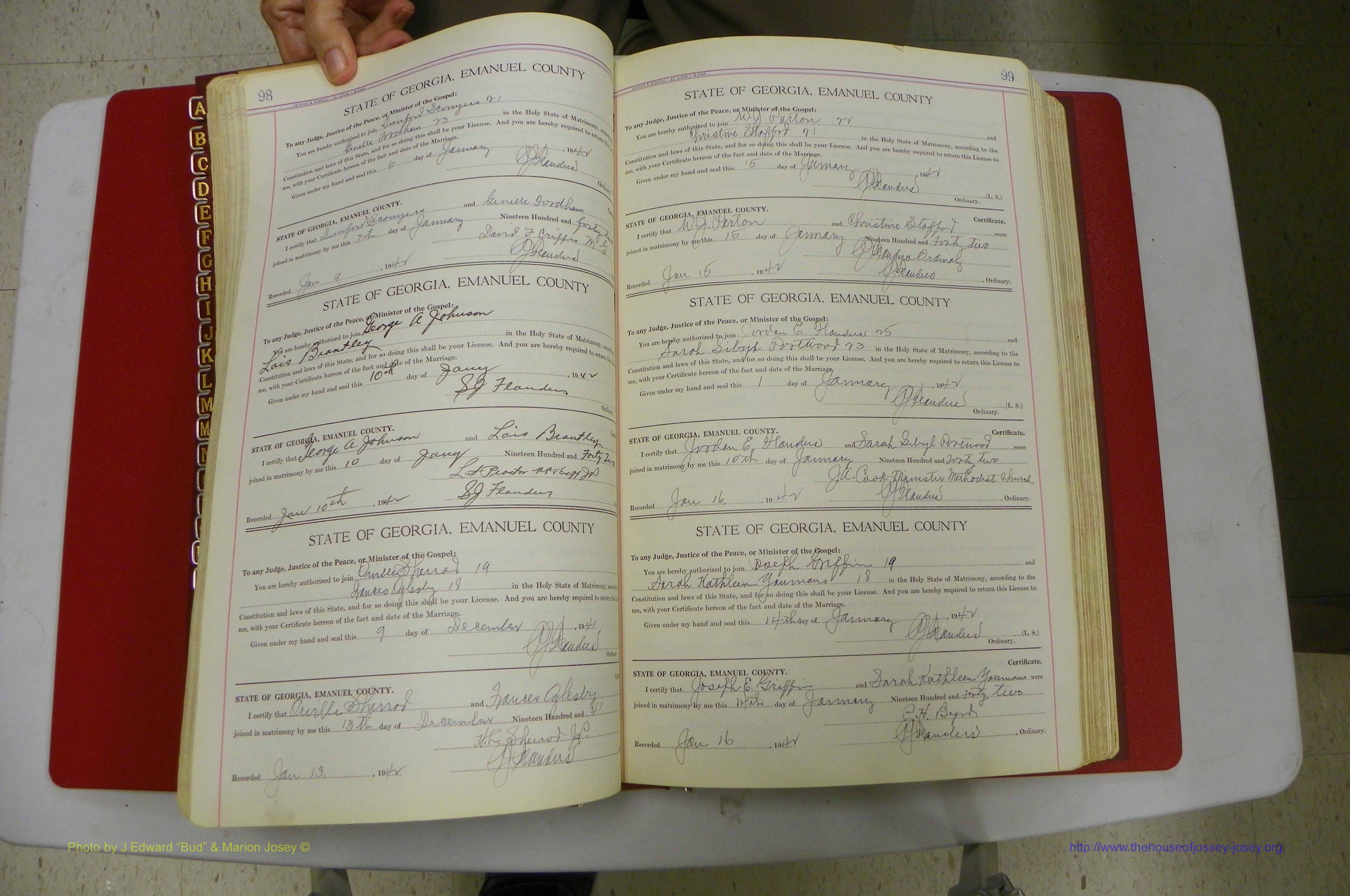 Emanuel Co, Ga, Marriages Book I, 1940 - 1949, White, P 098-099.JPG