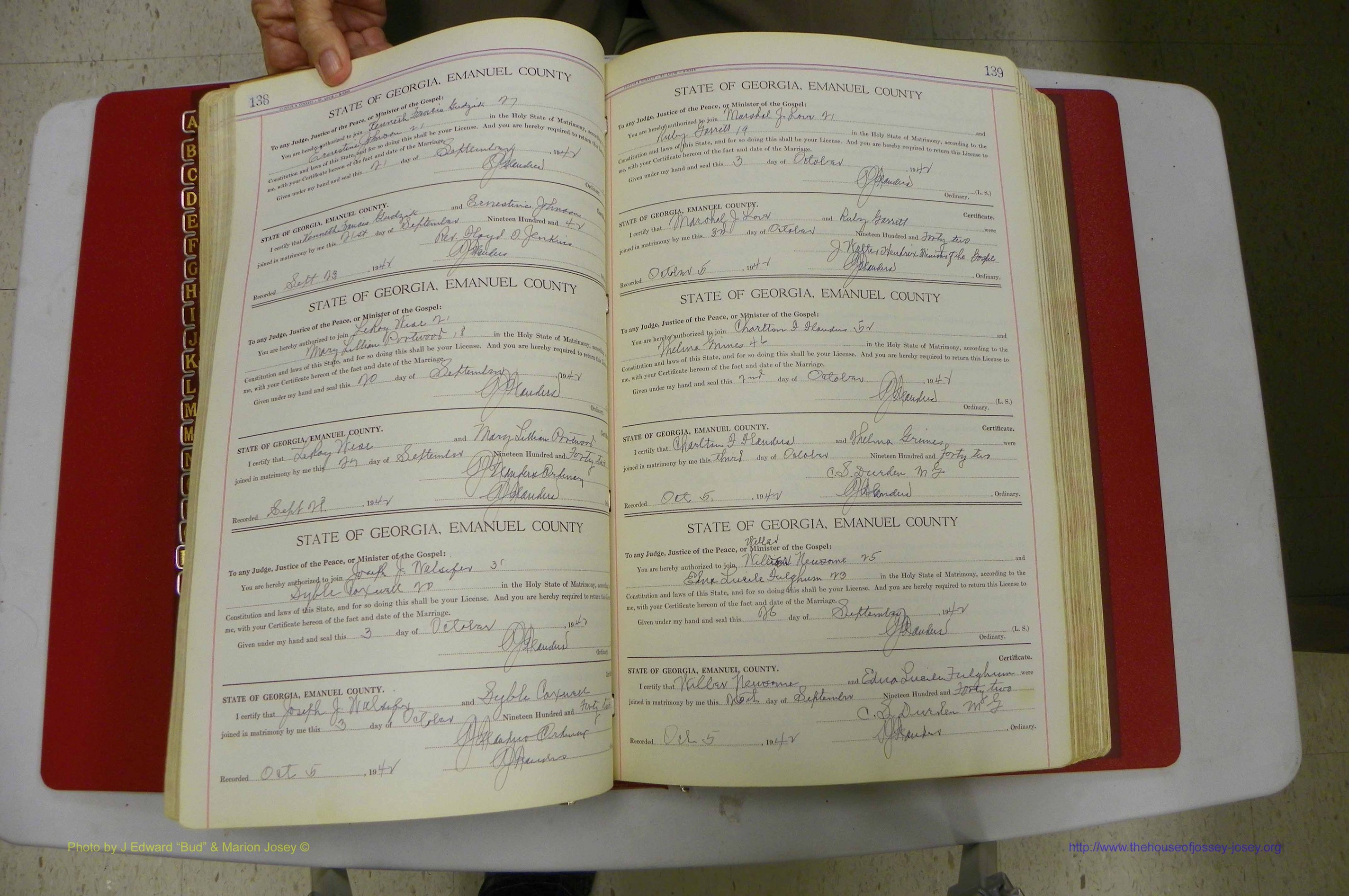 Emanuel Co, Ga, Marriages Book I, 1940 - 1949, White, P 138-139.JPG