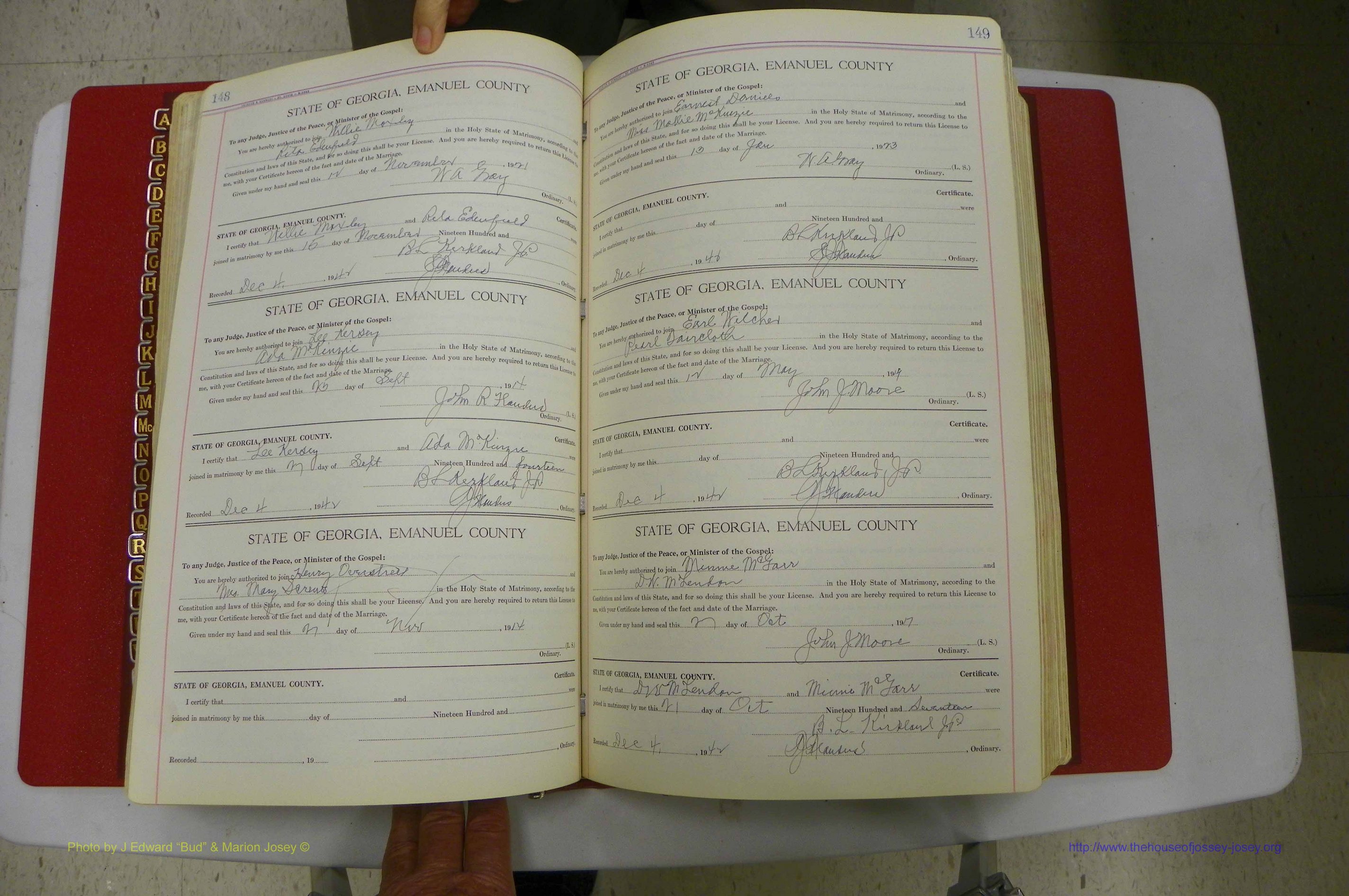 Emanuel Co, Ga, Marriages Book I, 1940 - 1949, White, P 148-149.JPG