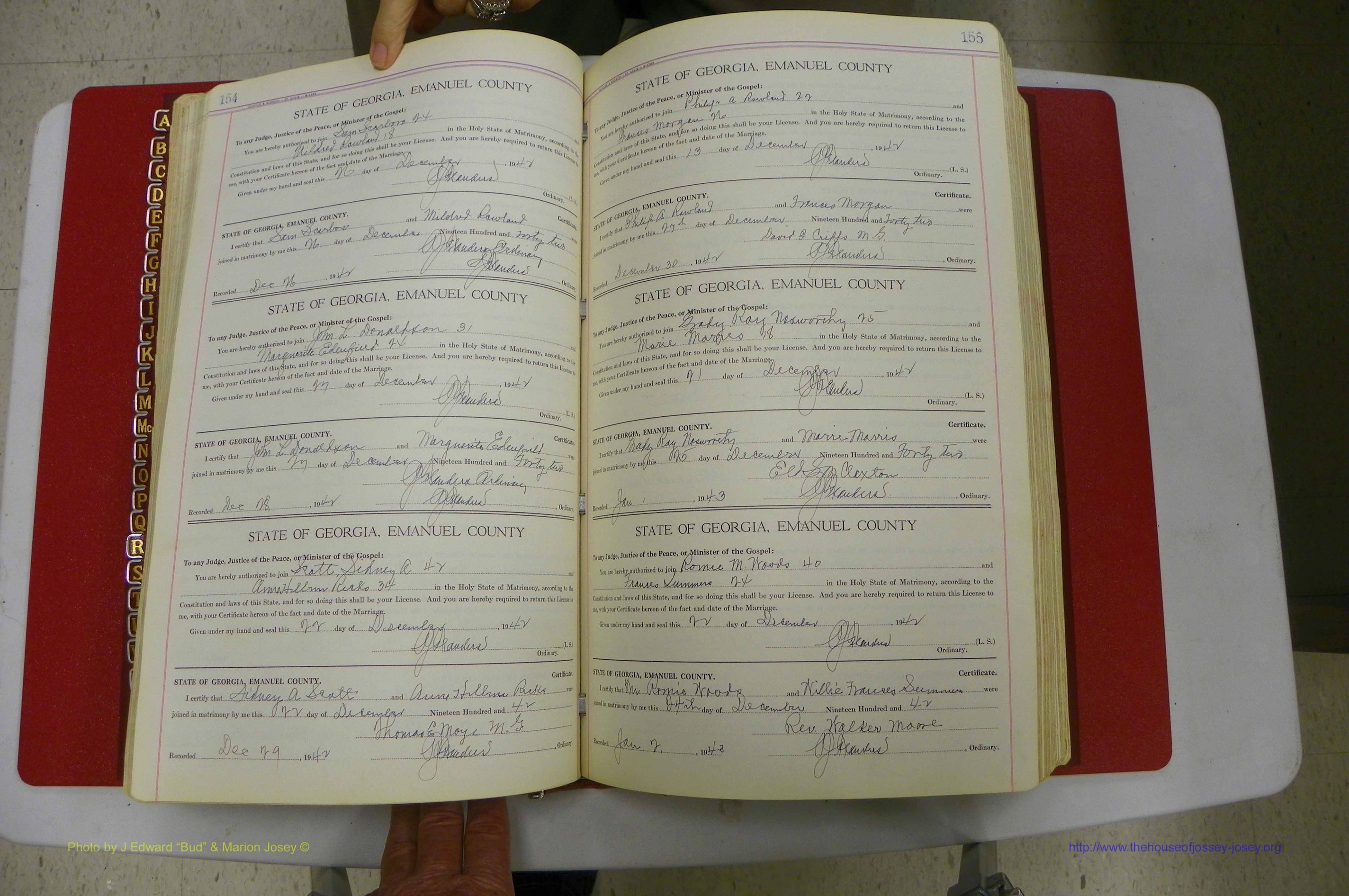 Emanuel Co, Ga, Marriages Book I, 1940 - 1949, White, P 154-155.JPG