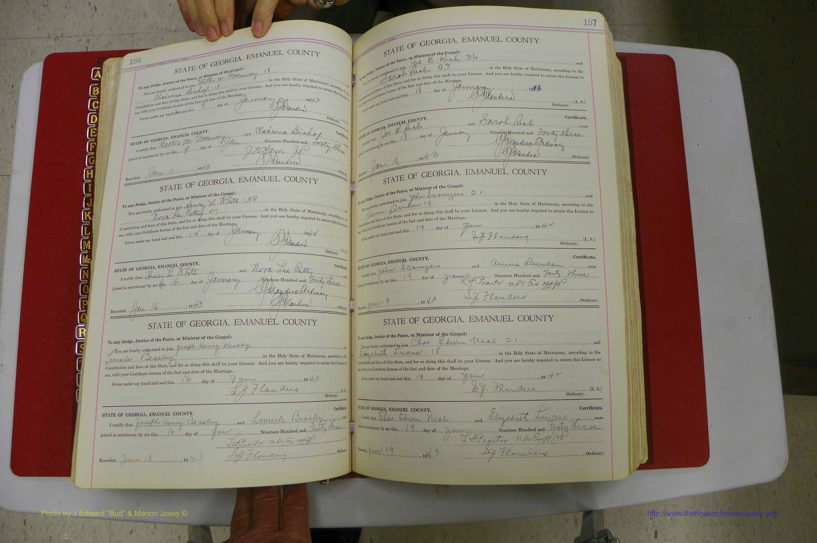 Emanuel Co, Ga, Marriages Book I, 1940 - 1949, White, P 156-157.JPG