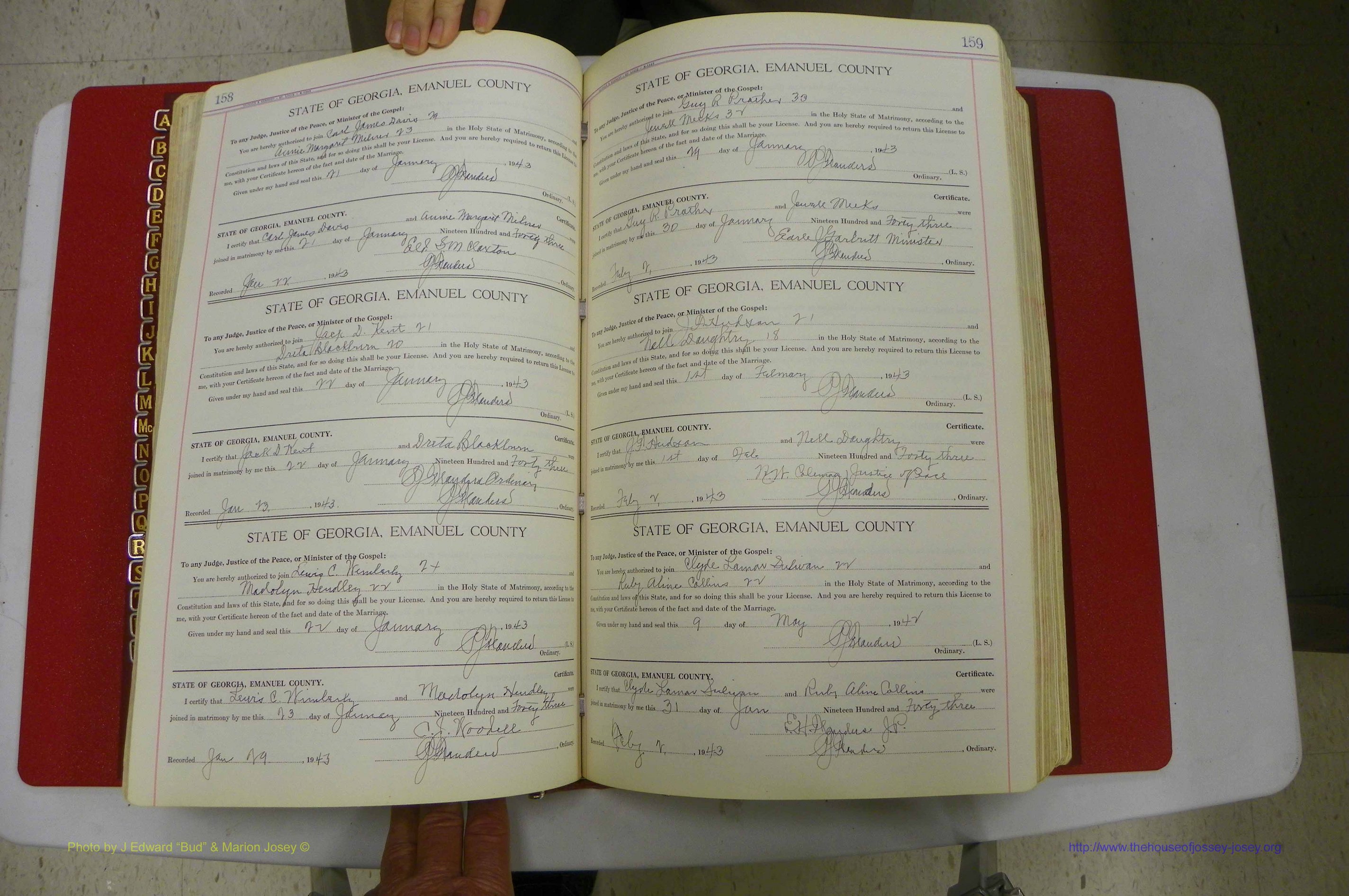 Emanuel Co, Ga, Marriages Book I, 1940 - 1949, White, P 158-159.JPG