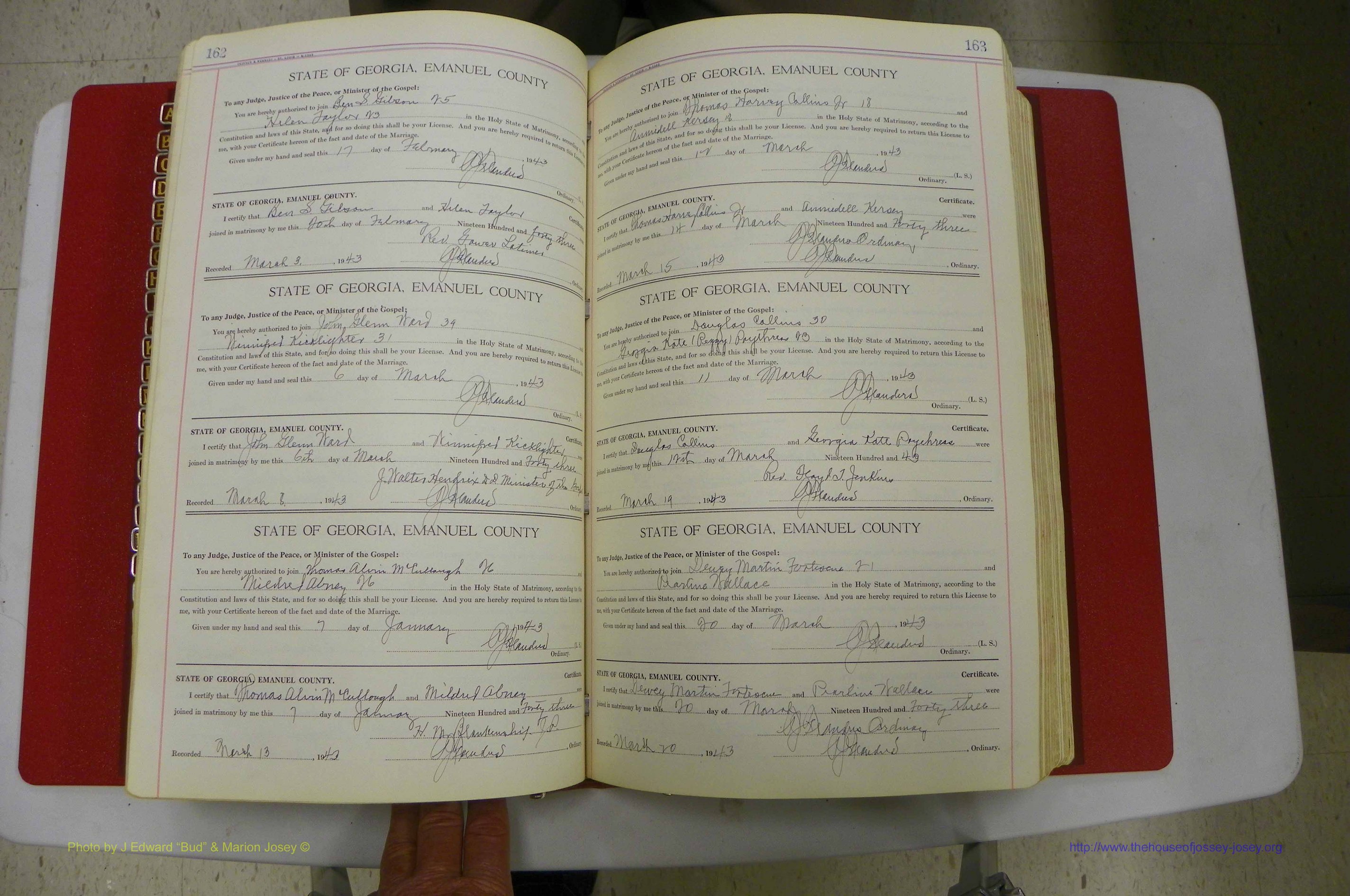 Emanuel Co, Ga, Marriages Book I, 1940 - 1949, White, P 162-163.JPG