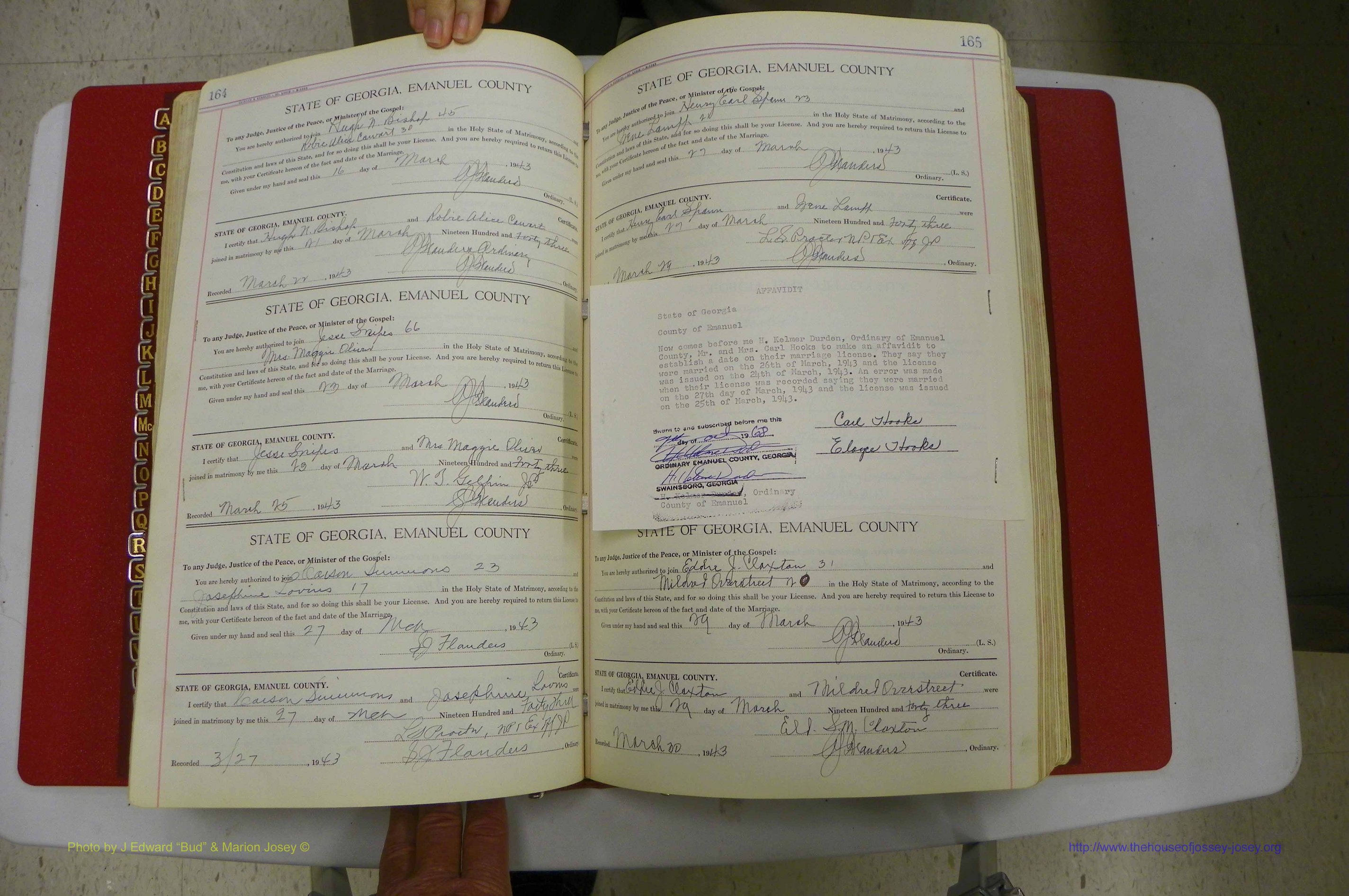 Emanuel Co, Ga, Marriages Book I, 1940 - 1949, White, P 164-165.JPG