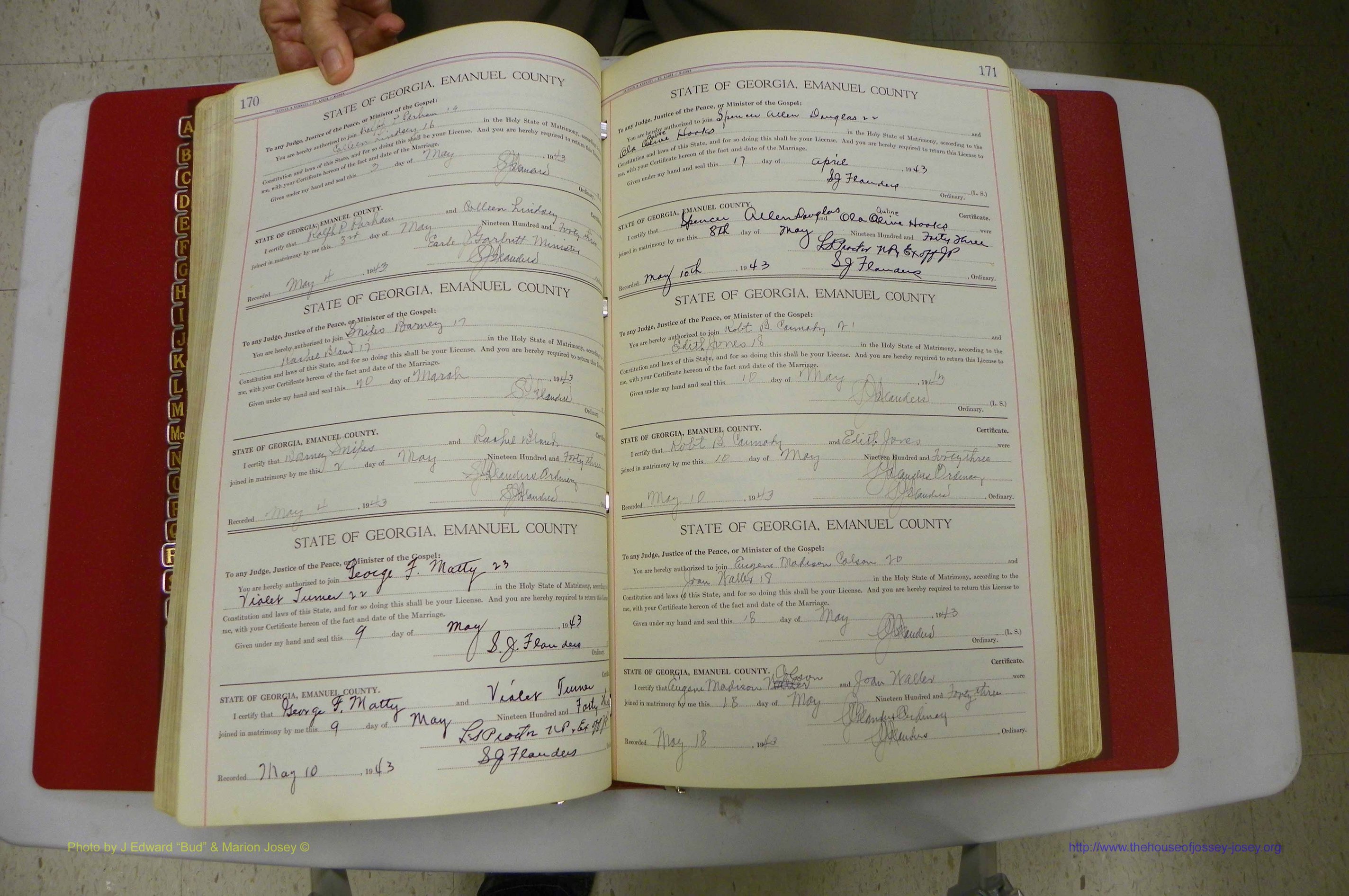 Emanuel Co, Ga, Marriages Book I, 1940 - 1949, White, P 170-171.JPG