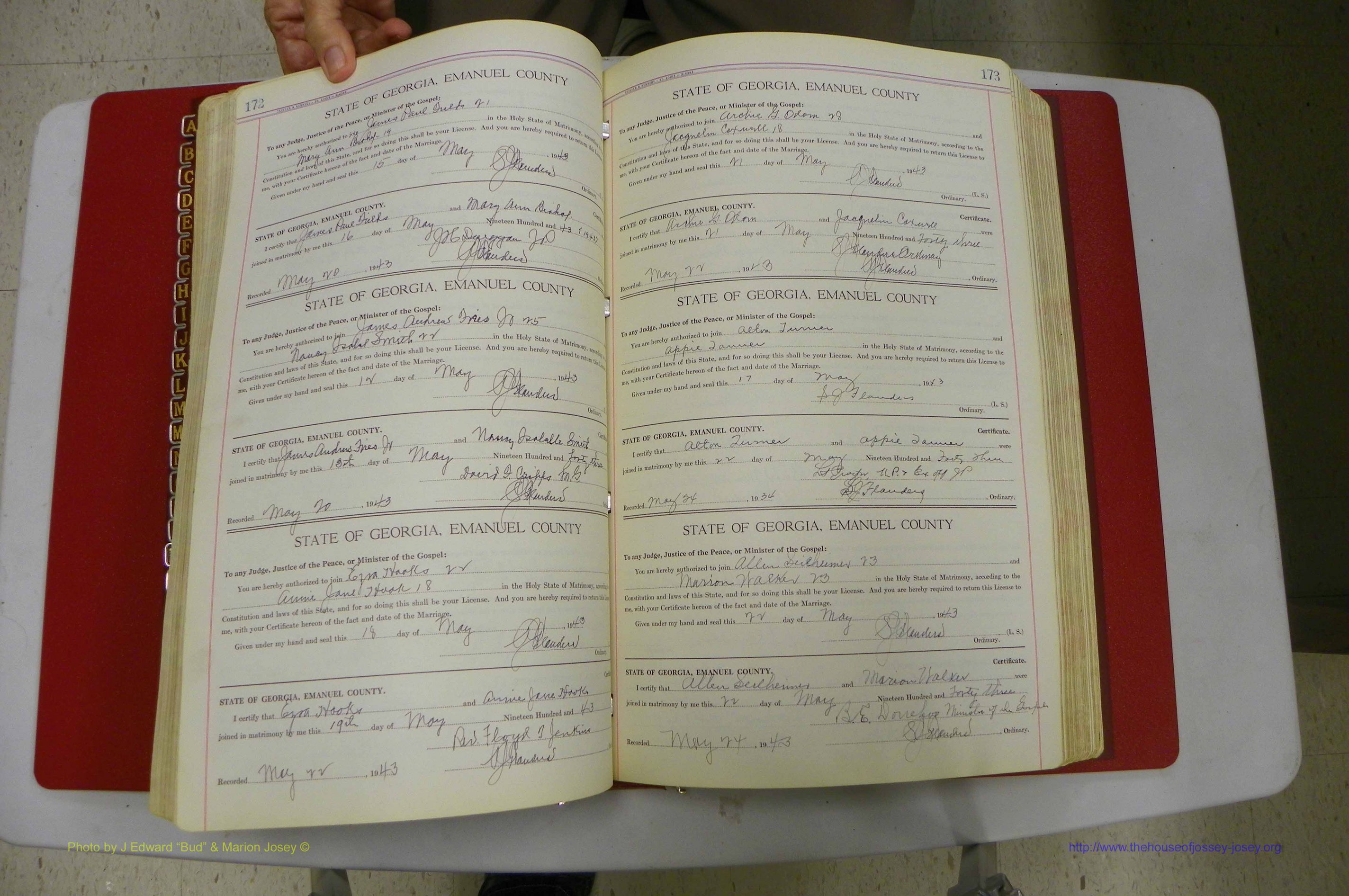 Emanuel Co, Ga, Marriages Book I, 1940 - 1949, White, P 172-173.JPG