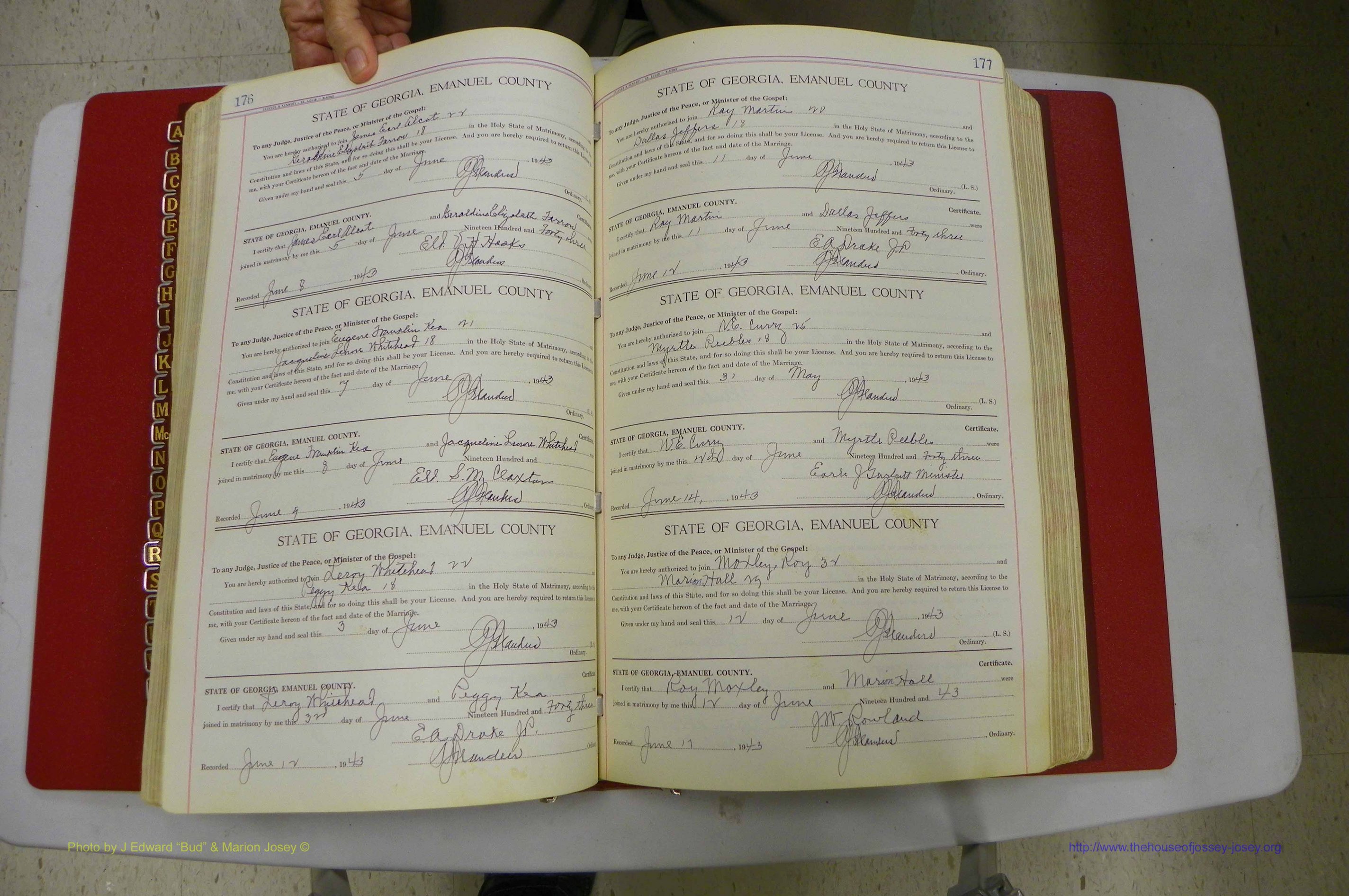 Emanuel Co, Ga, Marriages Book I, 1940 - 1949, White, P 176-177.JPG