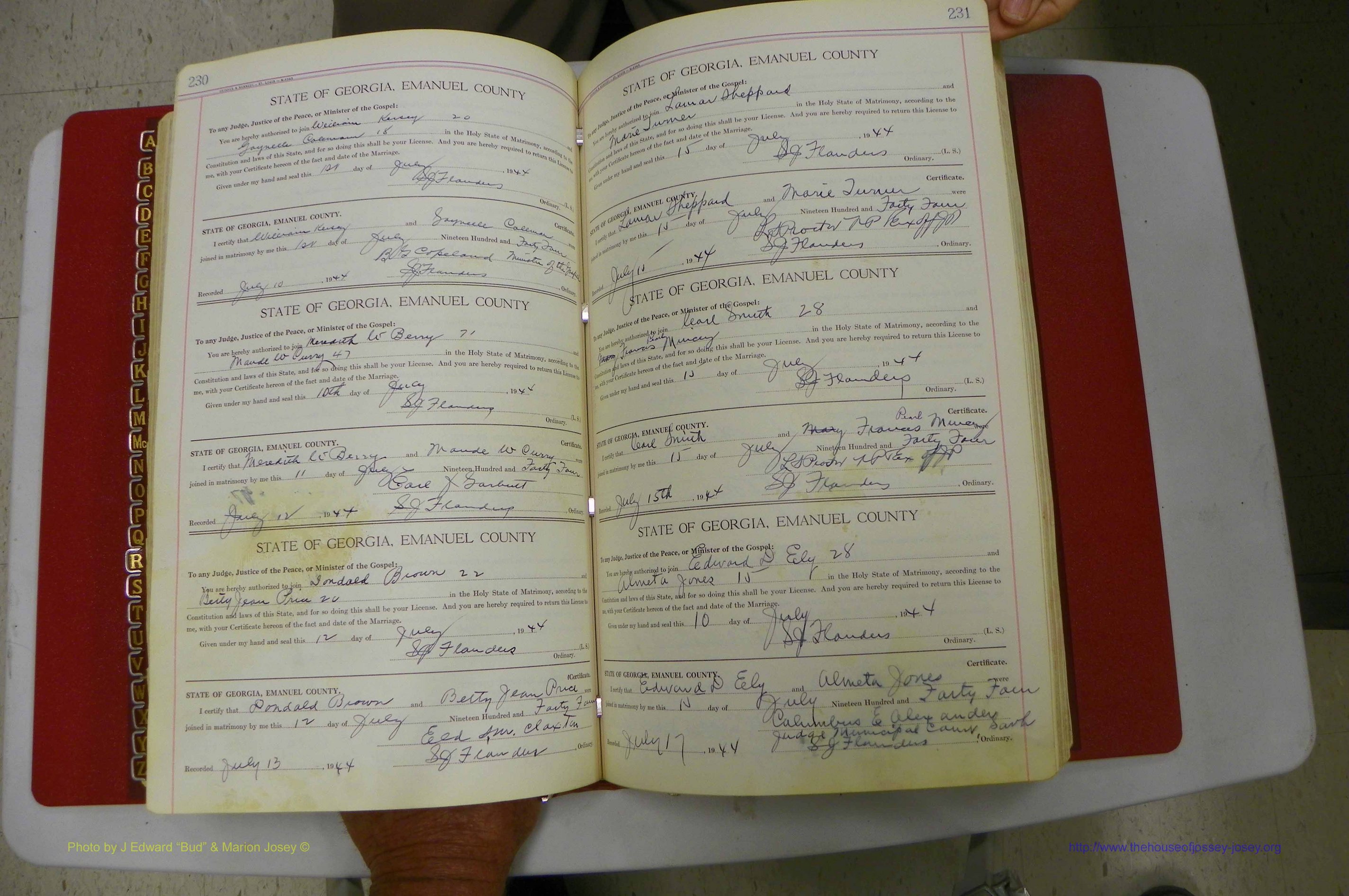 Emanuel Co, Ga, Marriages Book I, 1940 - 1949, White, P 230-231.JPG