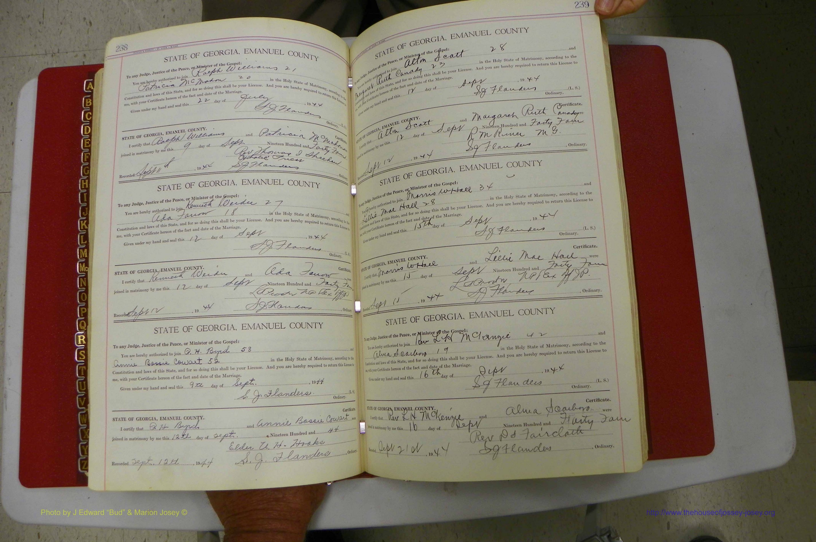 Emanuel Co, Ga, Marriages Book I, 1940 - 1949, White, P 238-239.JPG