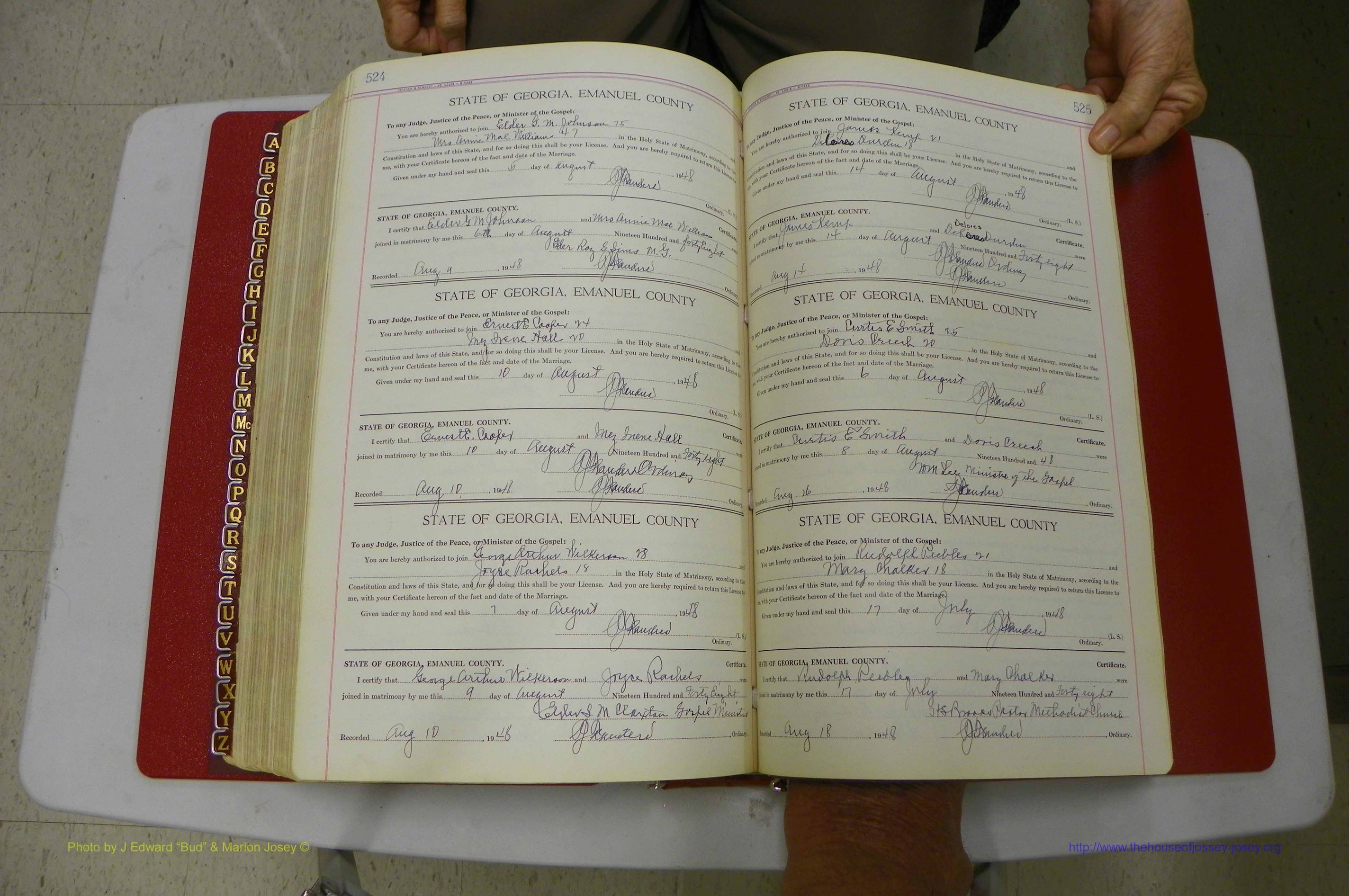 Emanuel Co, Ga, Marriages Book I, 1940 - 1949, White, P 524-525.JPG