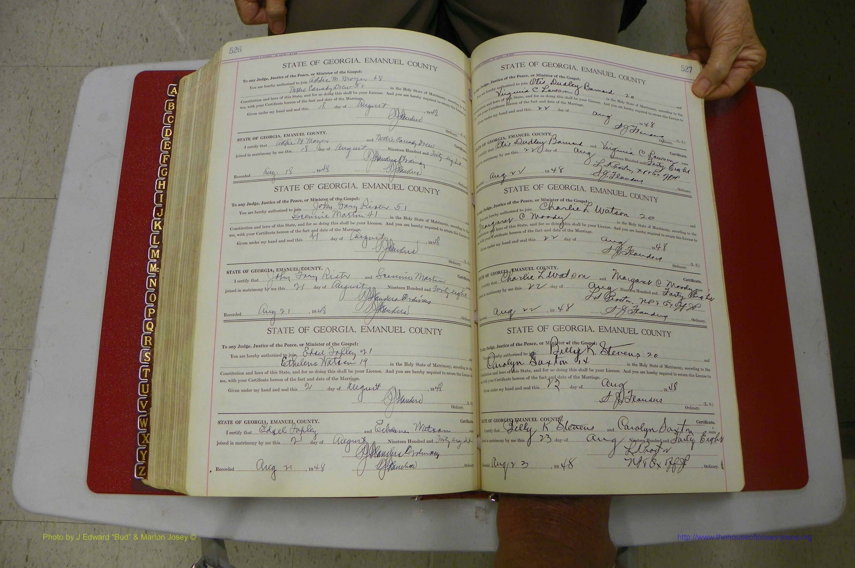 Emanuel Co, Ga, Marriages Book I, 1940 - 1949, White, P 526-527.JPG
