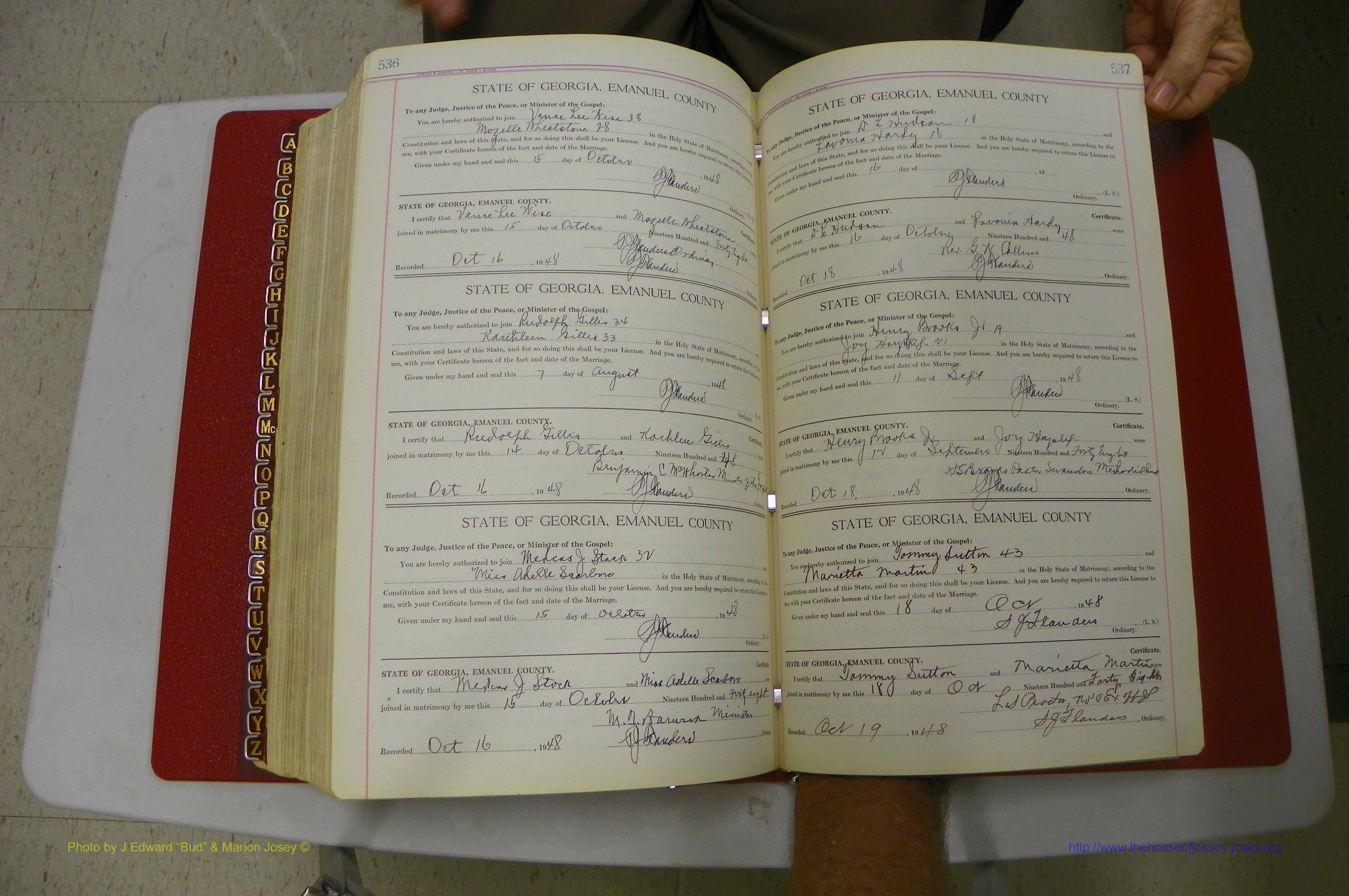 Emanuel Co, Ga, Marriages Book I, 1940 - 1949, White, P 536-537.JPG