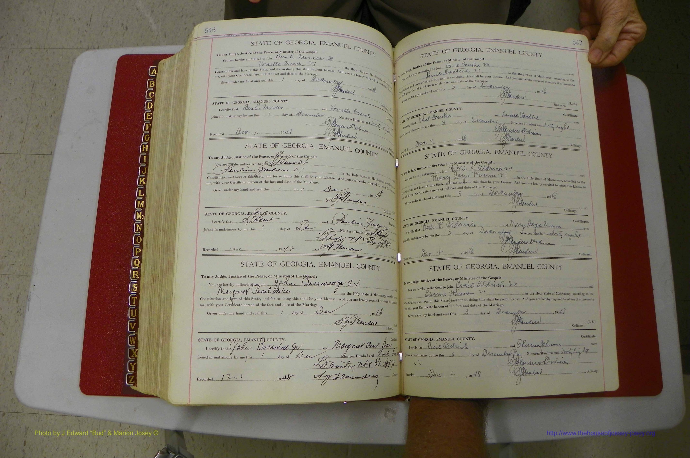 Emanuel Co, Ga, Marriages Book I, 1940 - 1949, White, P 546-547.JPG