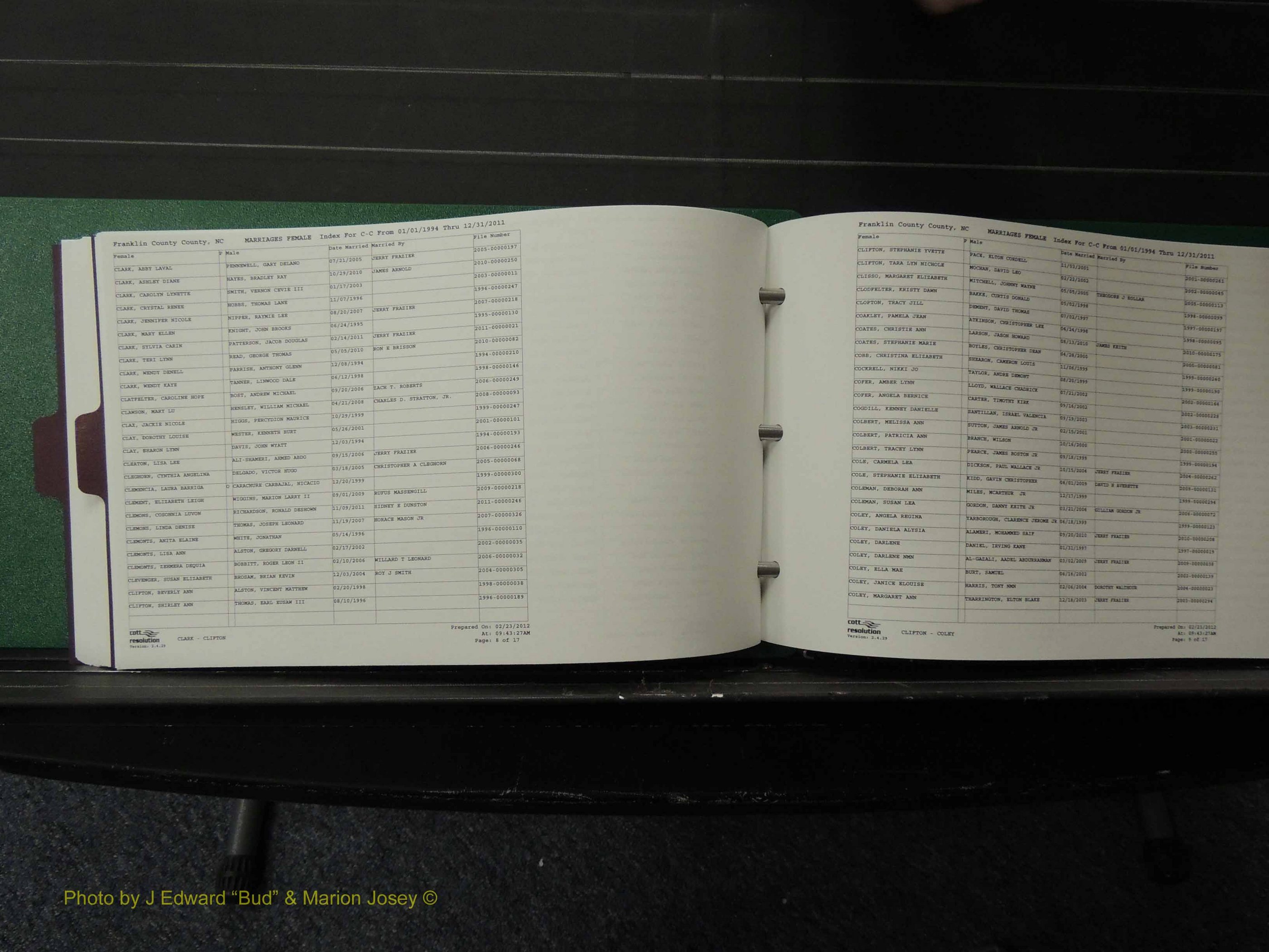 Franklin Co, NC, Marriages, Female Index, A-Z, 1994-2011 (122).JPG