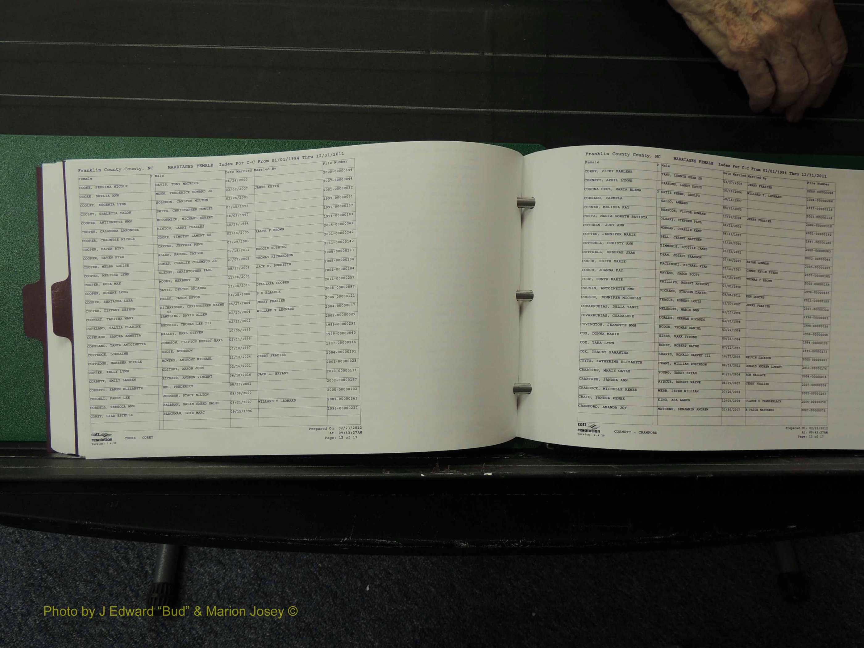 Franklin Co, NC, Marriages, Female Index, A-Z, 1994-2011 (124).JPG