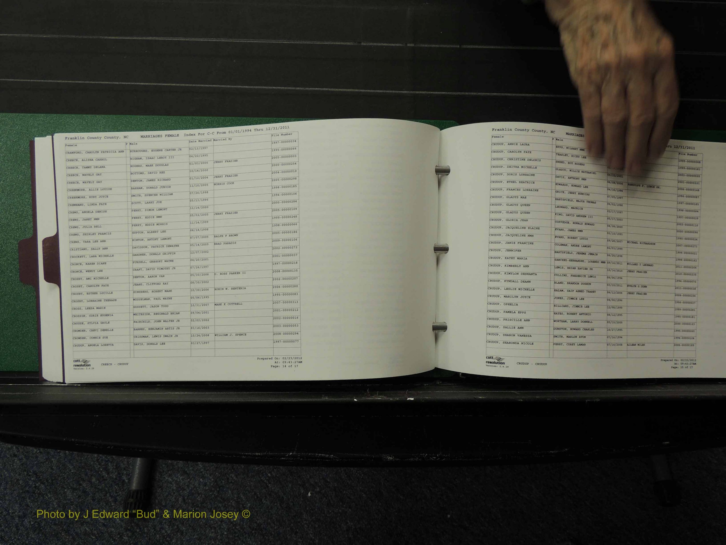 Franklin Co, NC, Marriages, Female Index, A-Z, 1994-2011 (125).JPG