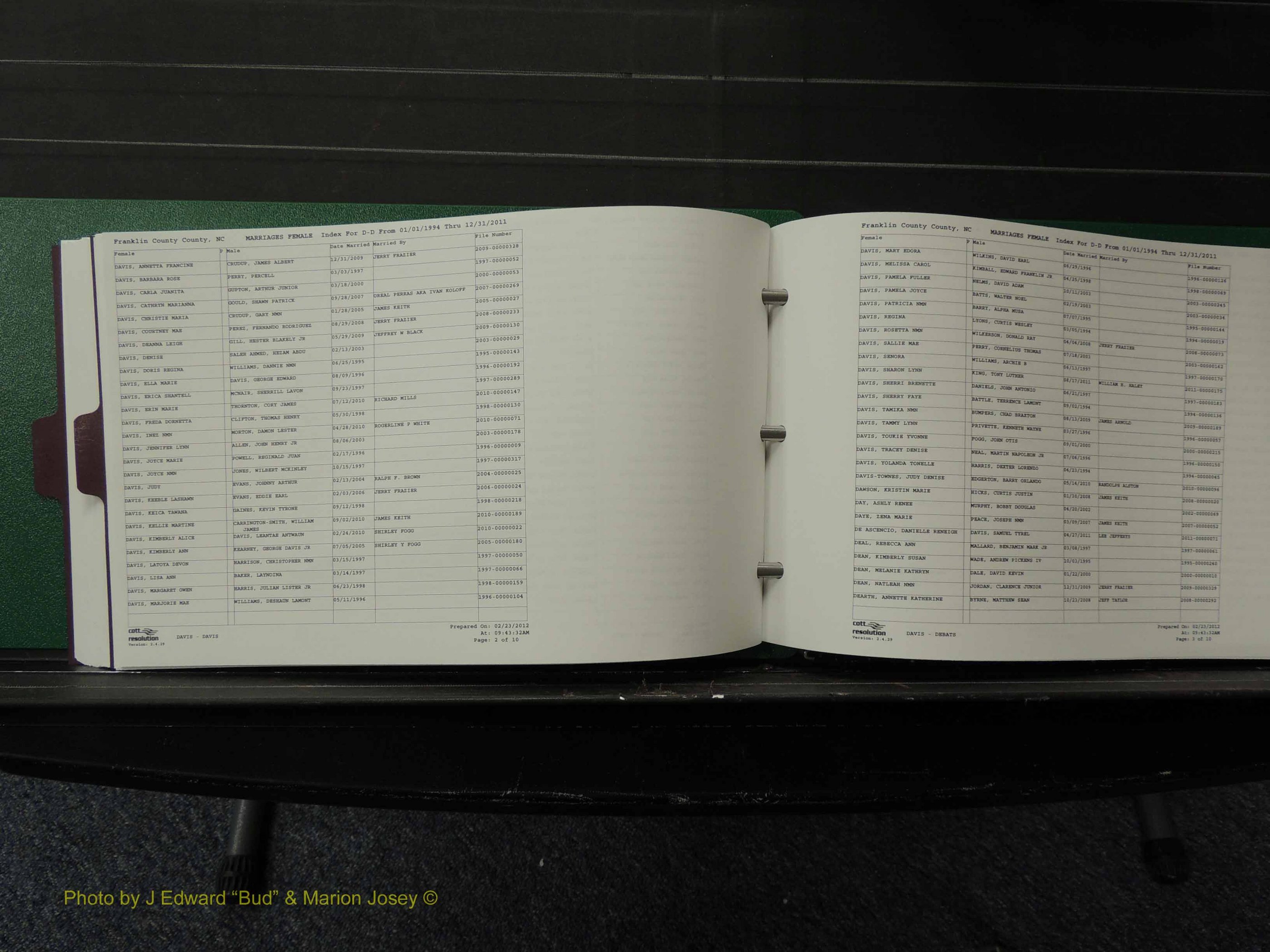 Franklin Co, NC, Marriages, Female Index, A-Z, 1994-2011 (128).JPG
