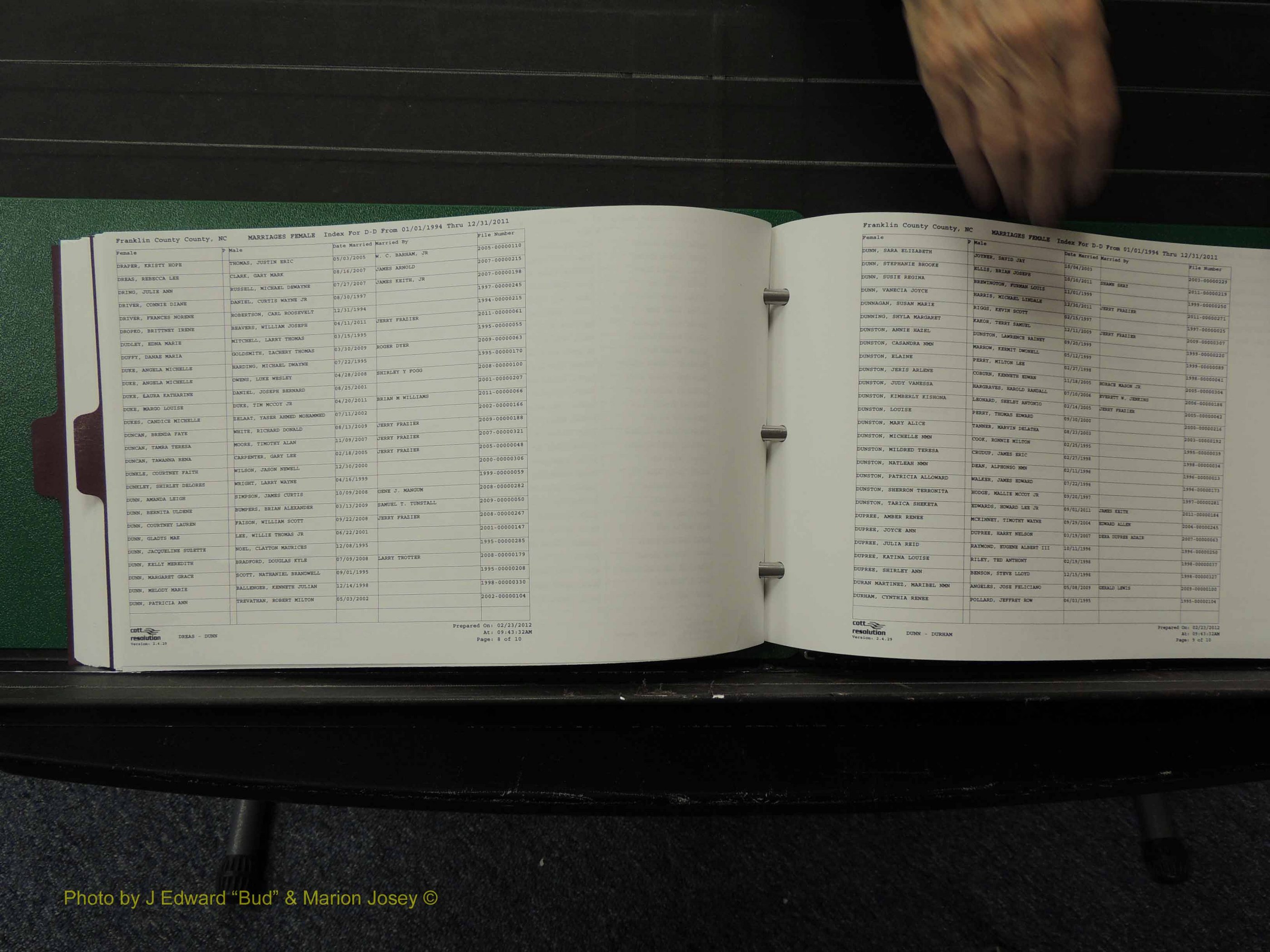 Franklin Co, NC, Marriages, Female Index, A-Z, 1994-2011 (131).JPG