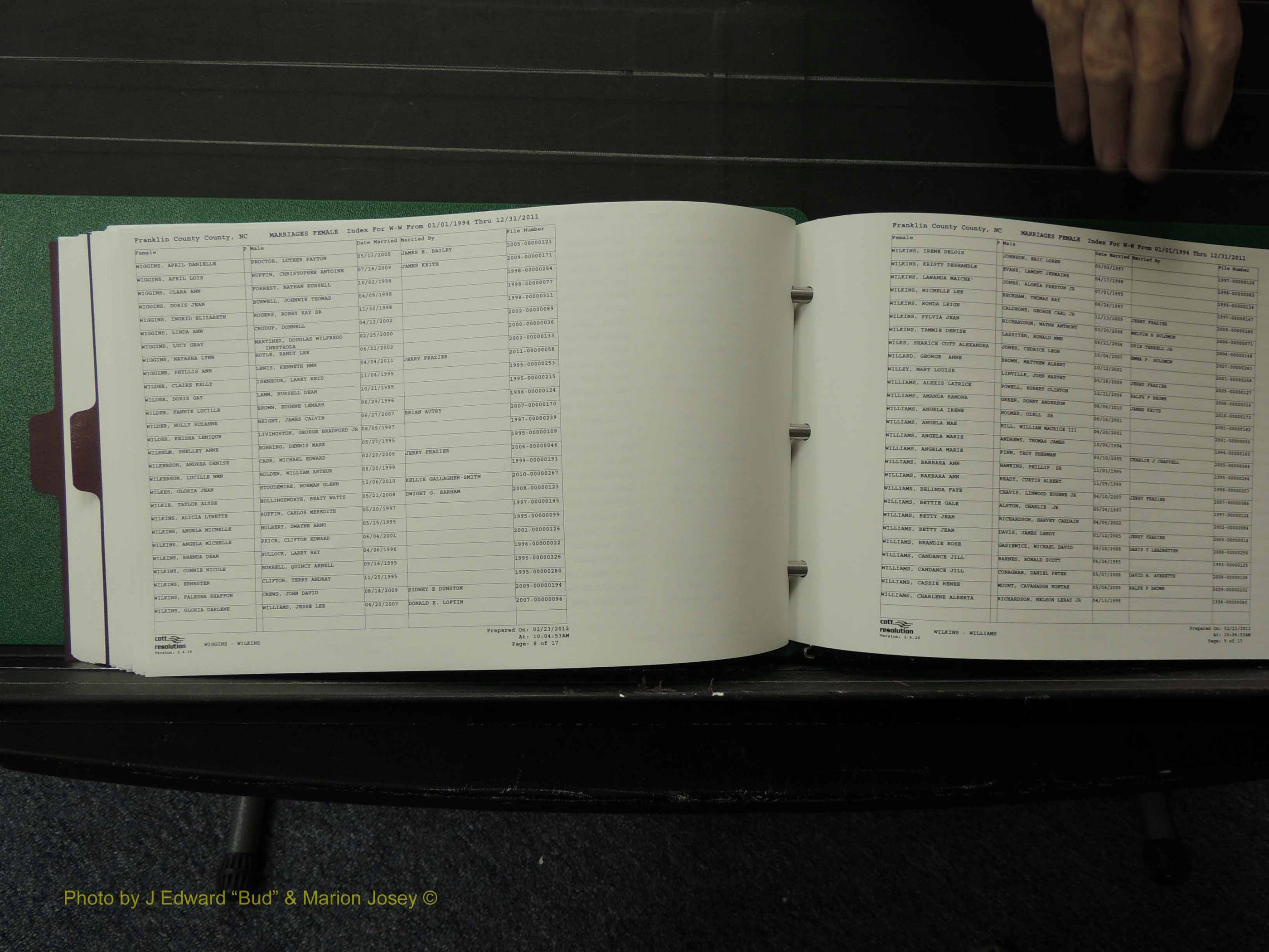 Franklin Co, NC, Marriages, Female Index, A-Z, 1994-2011 (211).JPG