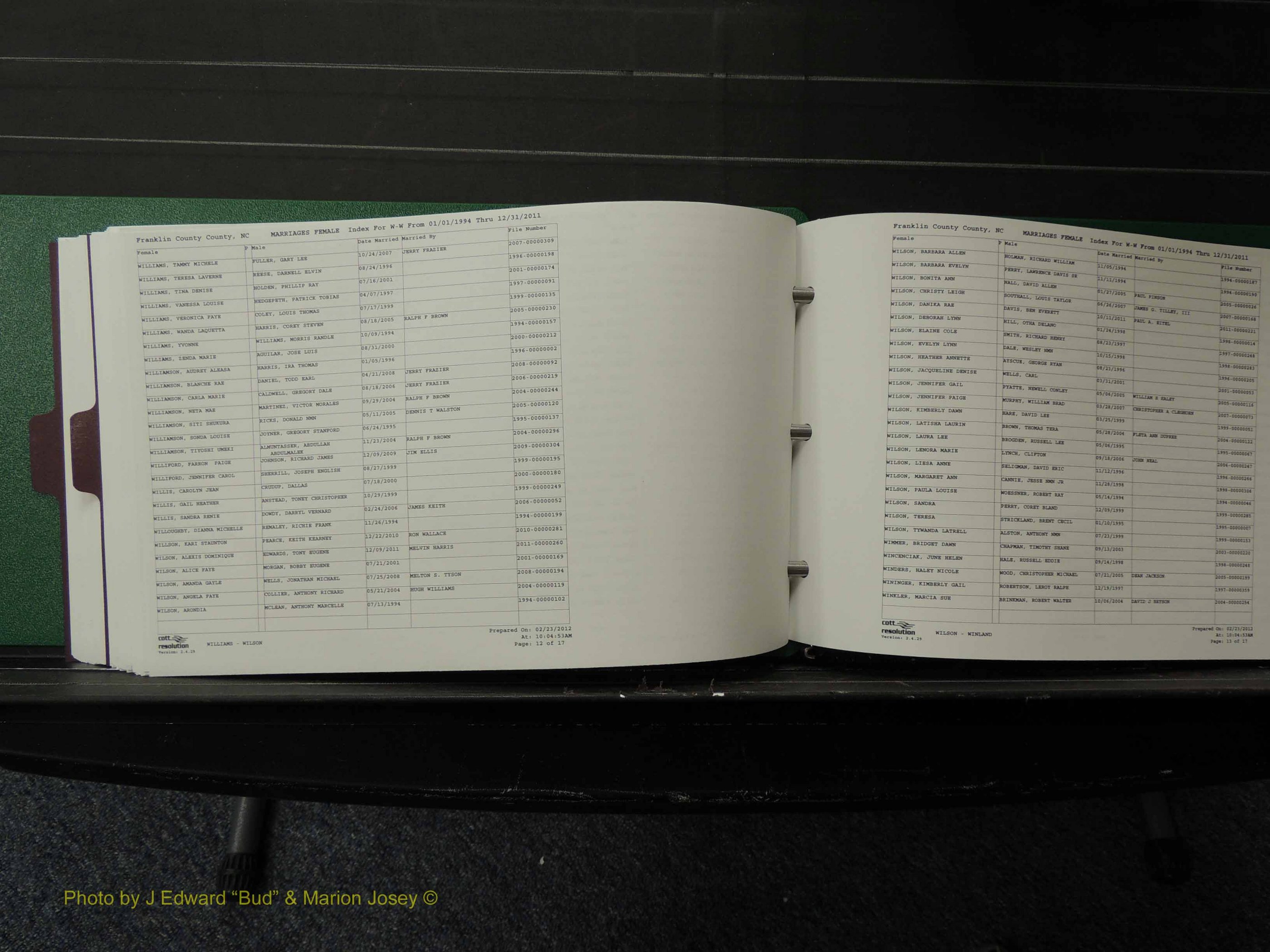 Franklin Co, NC, Marriages, Female Index, A-Z, 1994-2011 (213).JPG