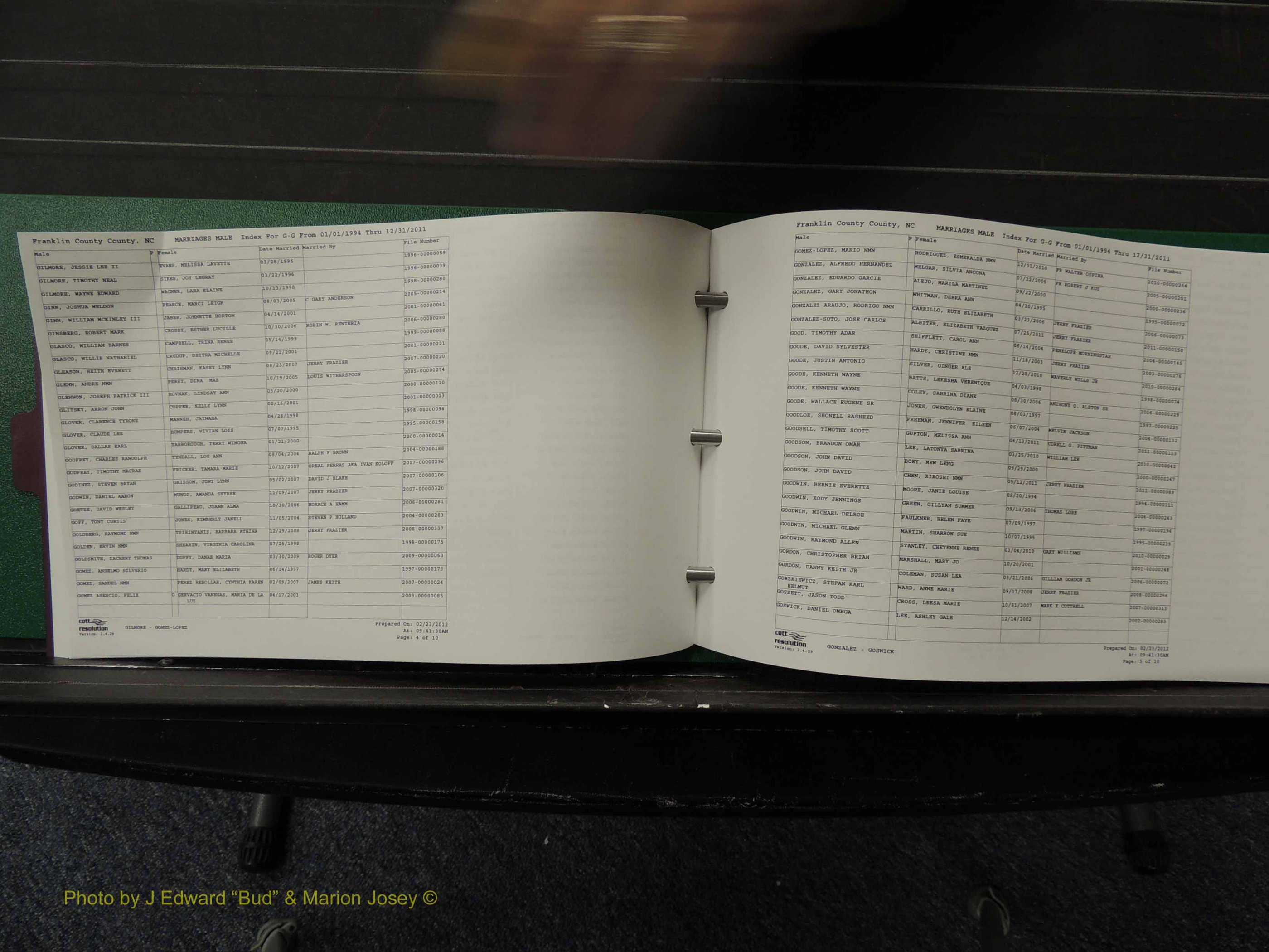 Franklin Co, NC, Marriages, Male Index, A-Z, 1994-2011 (140).JPG