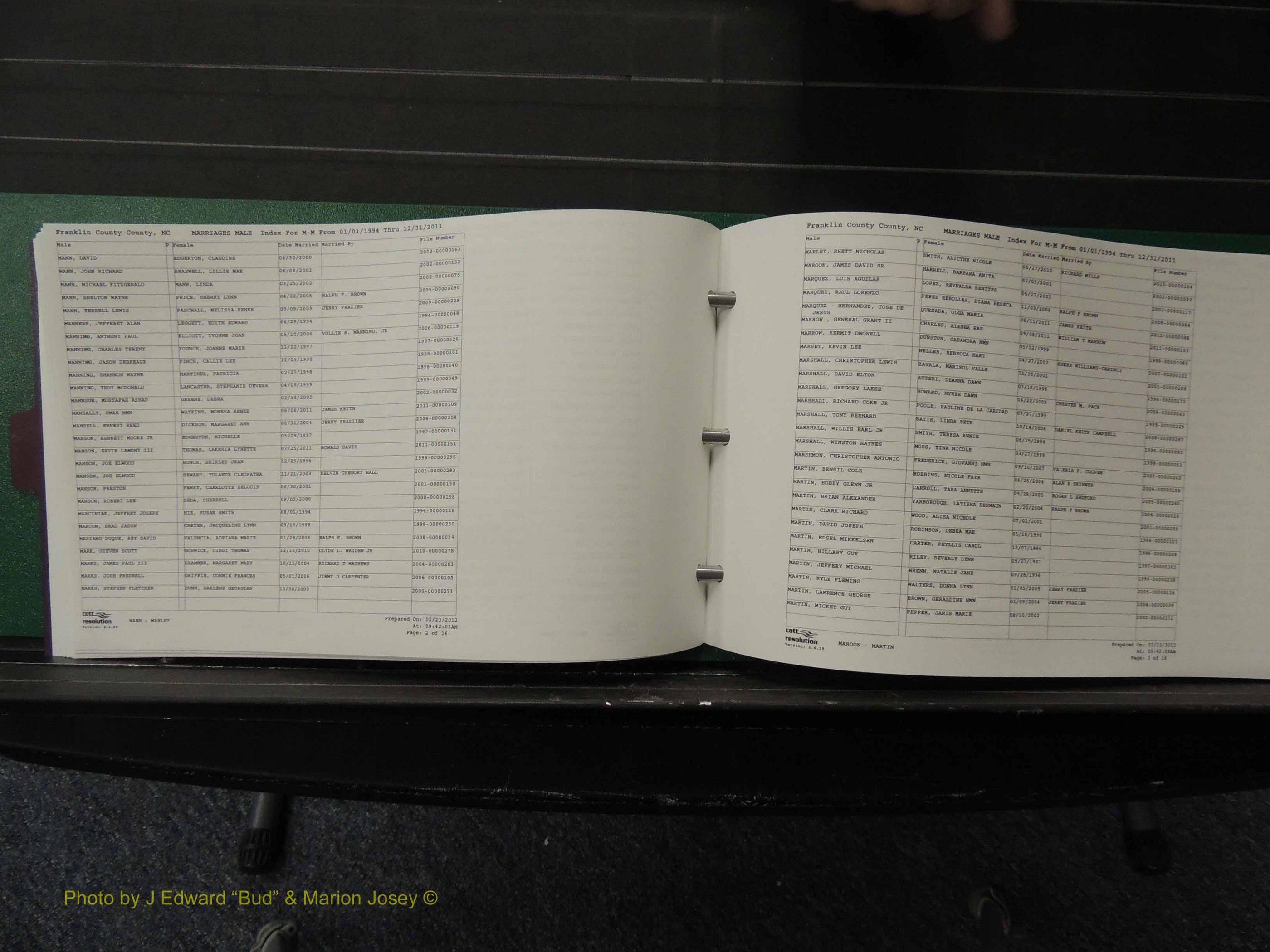 Franklin Co, NC, Marriages, Male Index, A-Z, 1994-2011 (166).JPG