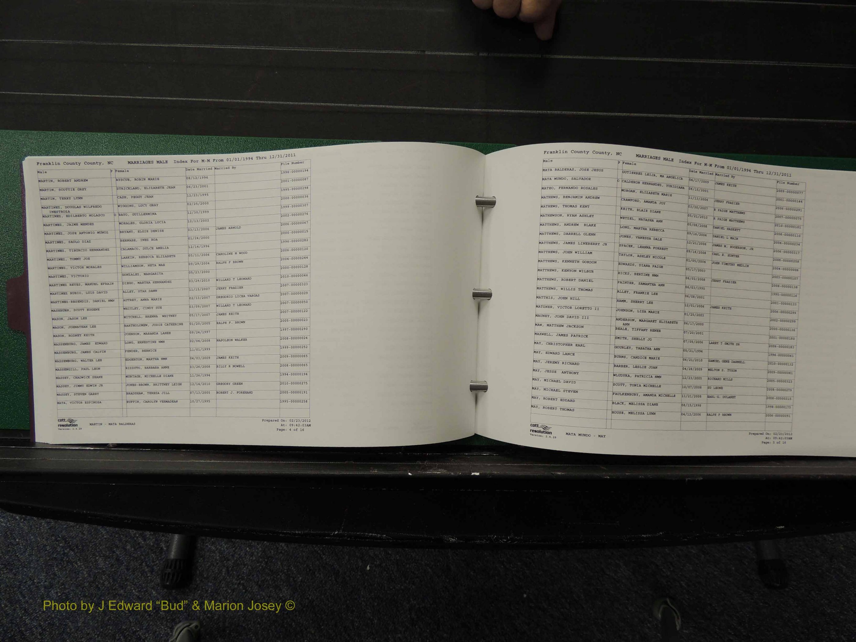 Franklin Co, NC, Marriages, Male Index, A-Z, 1994-2011 (167).JPG