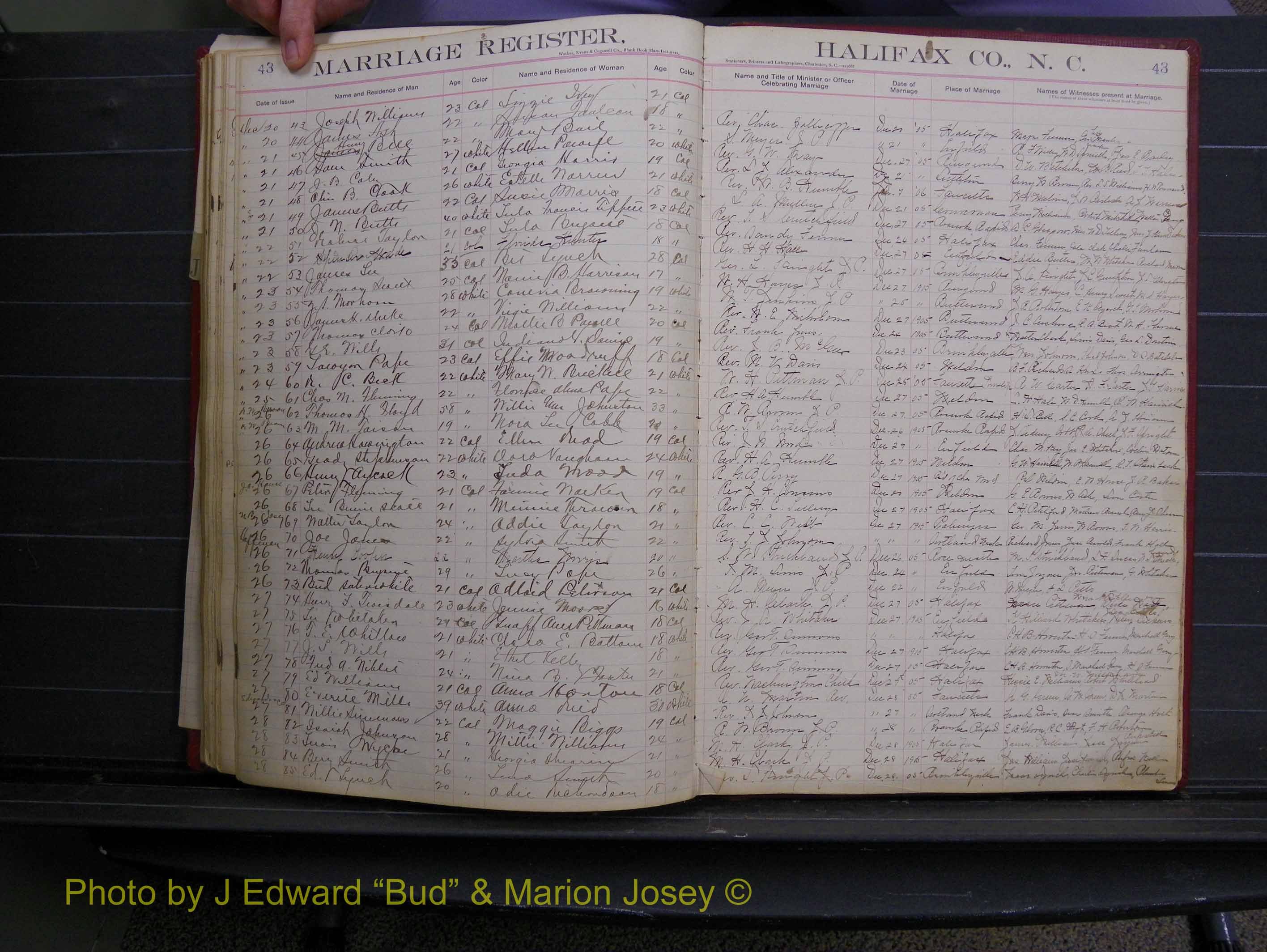 Halifax Marriage Book 6A, 1903-1909 P 43.JPG