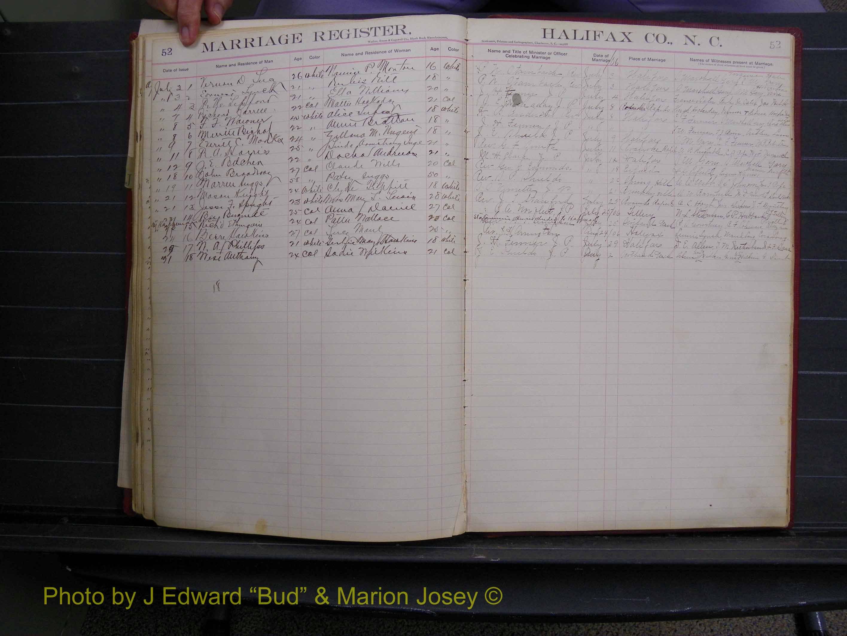 Halifax Marriage Book 6A, 1903-1909 P 52.JPG
