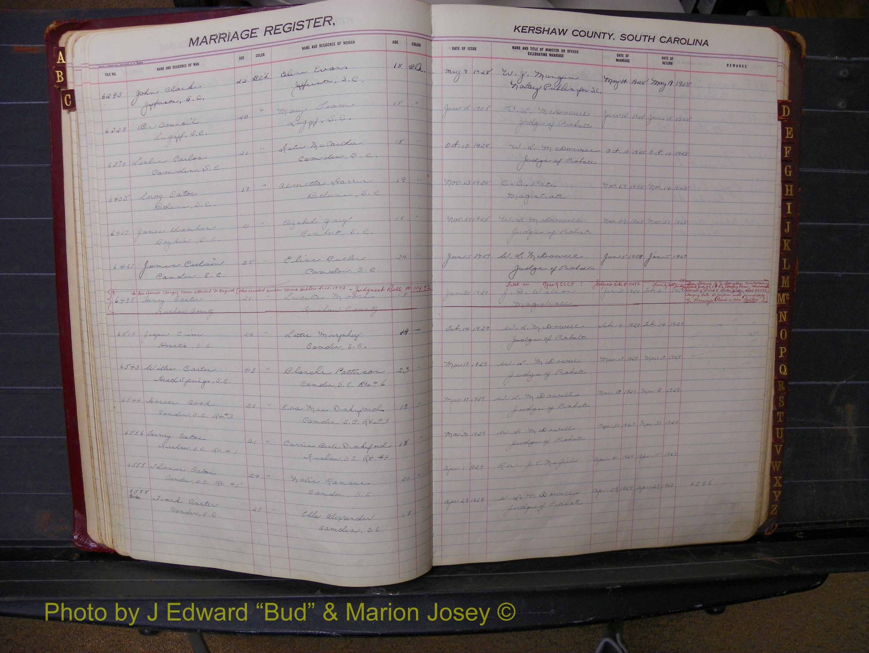 Kershaw Marriages, 1924-1936, Black Index C (119).JPG